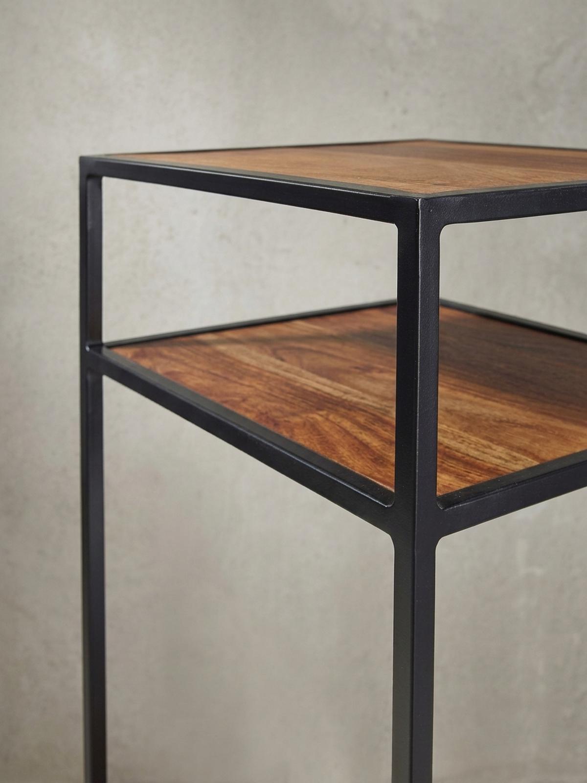 NACHTTISCH – Massivholz, 40x50x35 cm, 3 Ablagen, Industrial-Stil - Schwarz/Braun, Holz/Metall (40/50/35cm) - KADIMA DESIGN