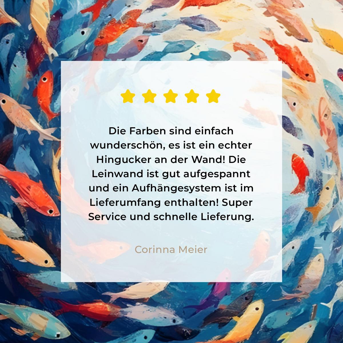 LEINWANDBILD Meer - Fische - Bunt - Dynamisch Wohnzimmer Groß 120x80 cm - Hellblau, Textil (120/80cm) - MuchoWow