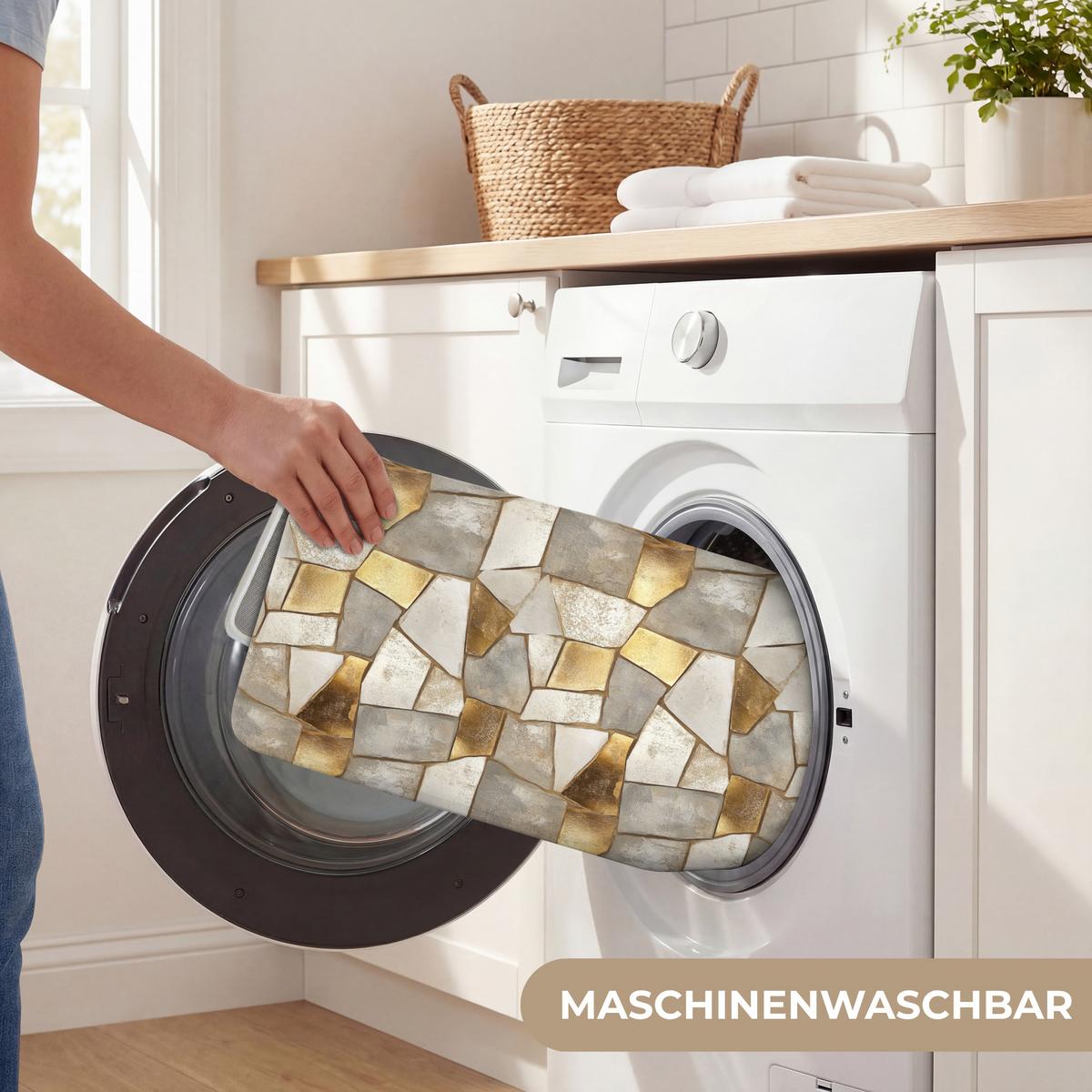 BADEMATTE Mosaik - Marmor - Gold 80x50 cm - Champagner, Textil (80/50cm) - OnlyWow