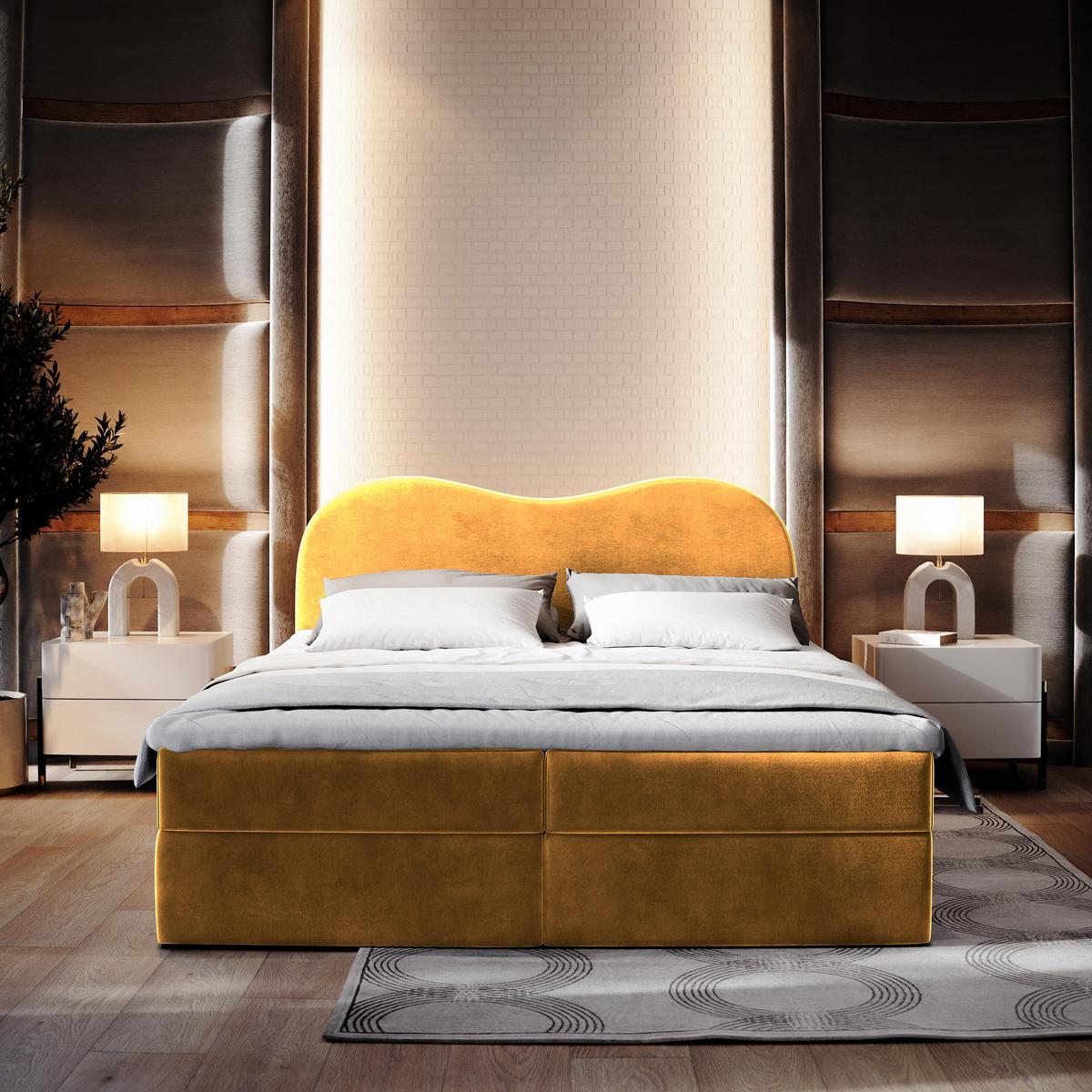 BOXBETT FLUVIA M 140x200 cm mit Matratze und Topper - Gelb - Gelb, Holz (140/200cm) - MASSENO