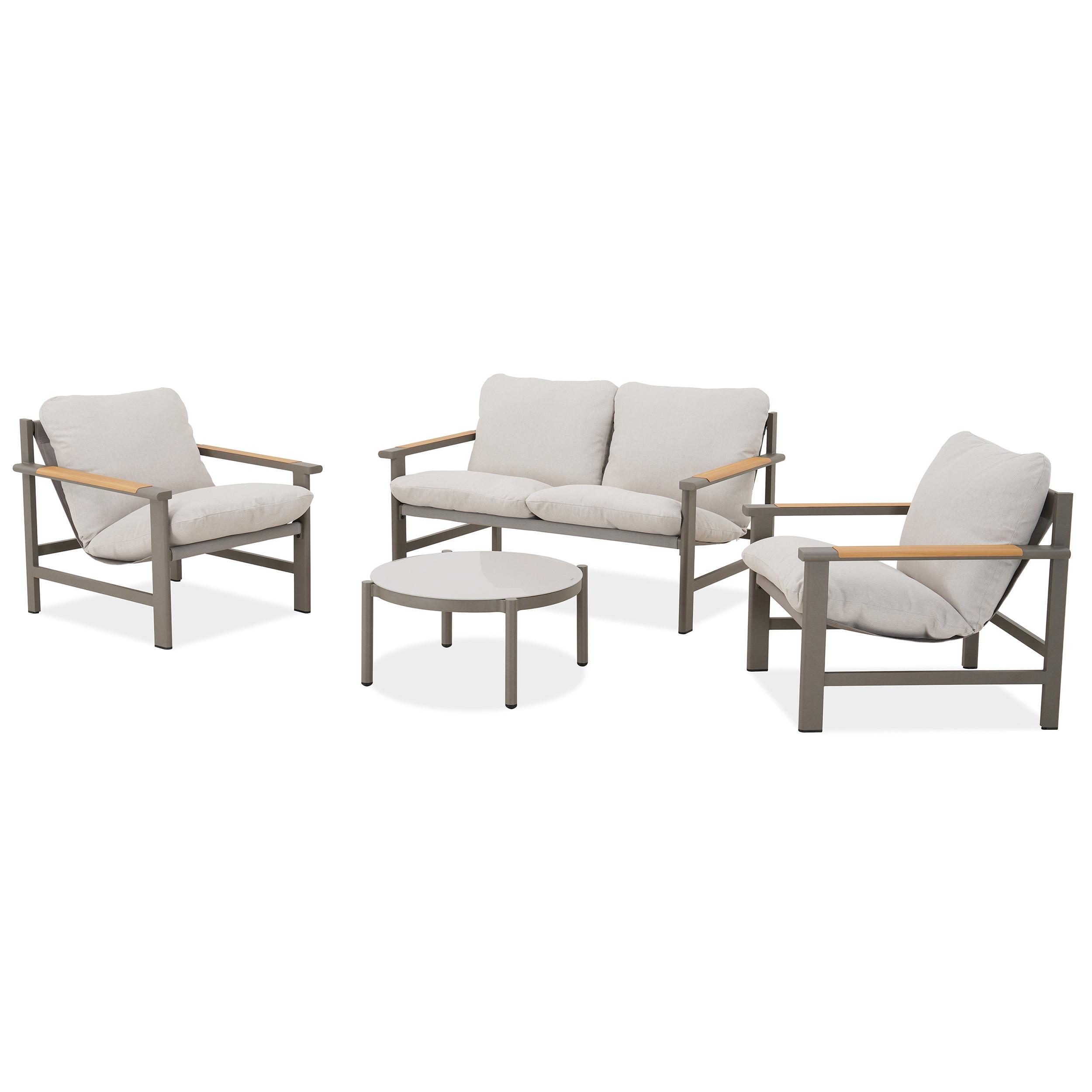 GARTENSET Aspen aus Metall, 2 Sessel + 2-Sitzer Sofa + Couchtisch, Grau - Grau, Metall - Beautysofa
