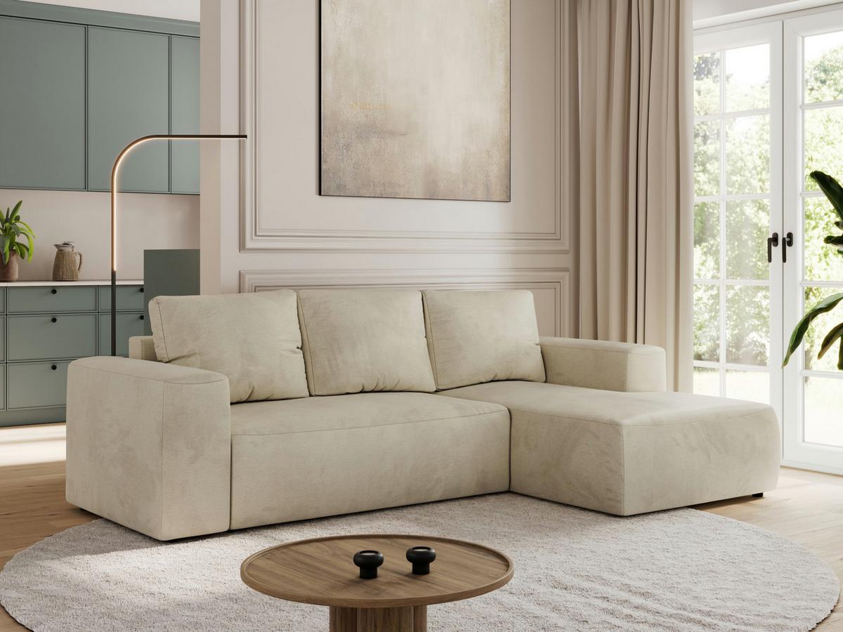 ECKSOFA TRENTINO L Beige Velvet - Rechts - Beige/Schwarz, Kunststoff/Textil (164/266cm) - MKS