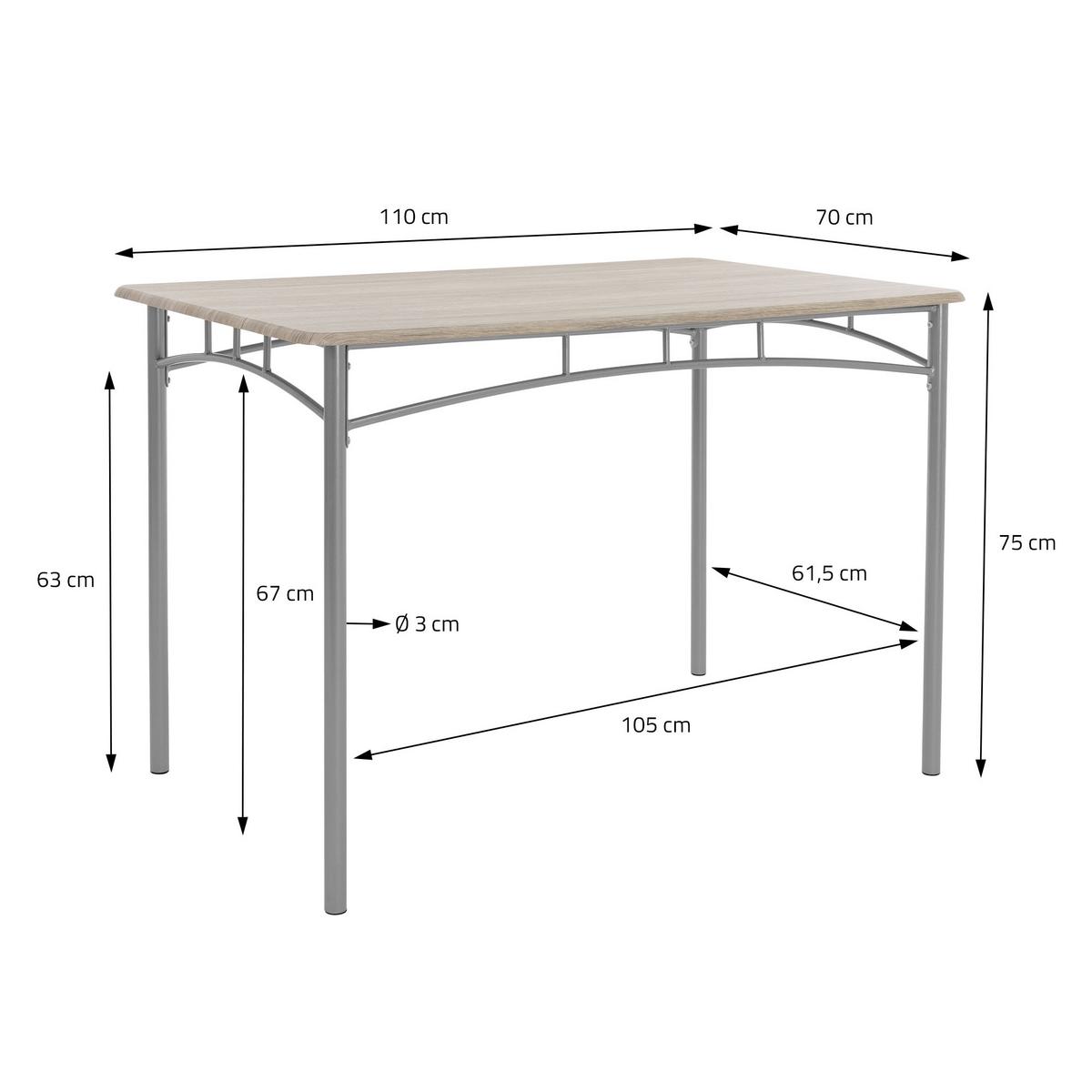ESSTISCH SET 5-teilig Eiche hell - Beige/Grau, Holzwerkstoff/Metall (70/82.5/110cm) - ML-DESIGN