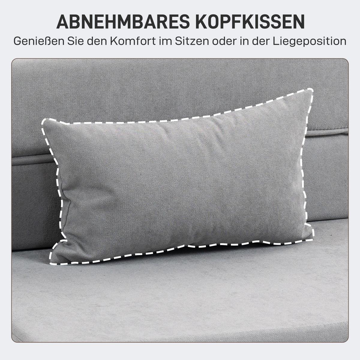 3 in 1 Schlafsessel, klappbares Schlafsofa mit Bettfunktion, Lendenkissen - Hellgrau, Kunststoff (80/15/210cm) - HOMCOM