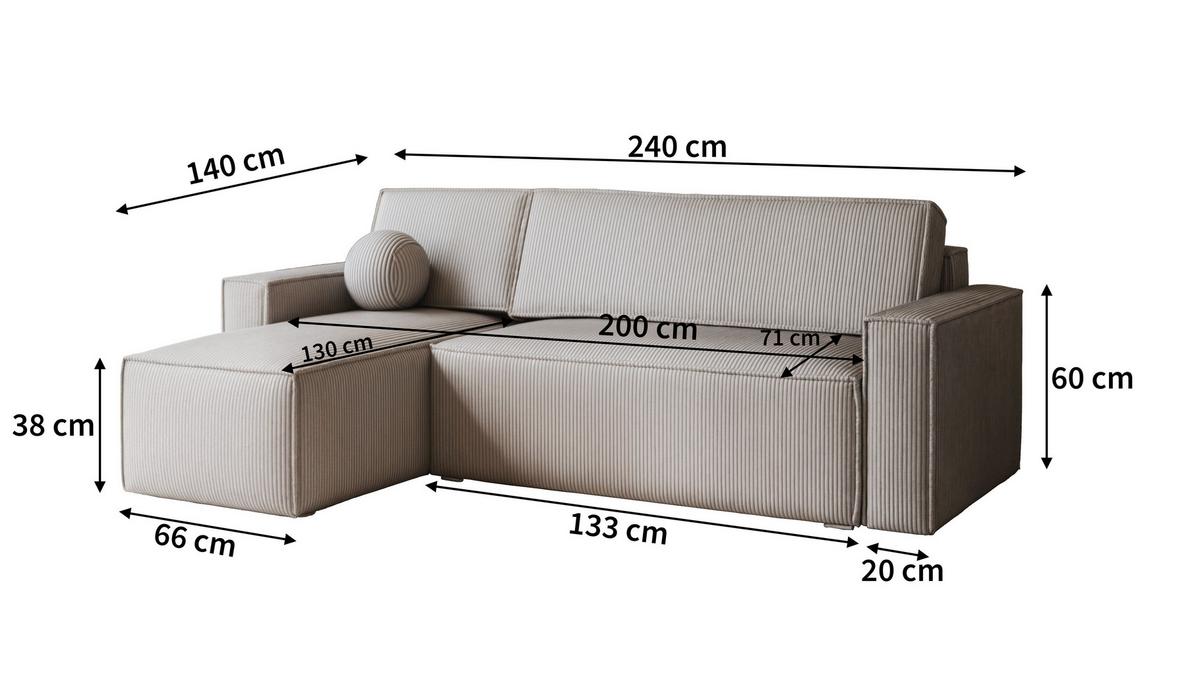 ECKSOFA RAVELO P Lila Kordstoff mit Schlaffunktion - Lila/Grau, Holz/Kunststoff (240/140cm) - MASSENO