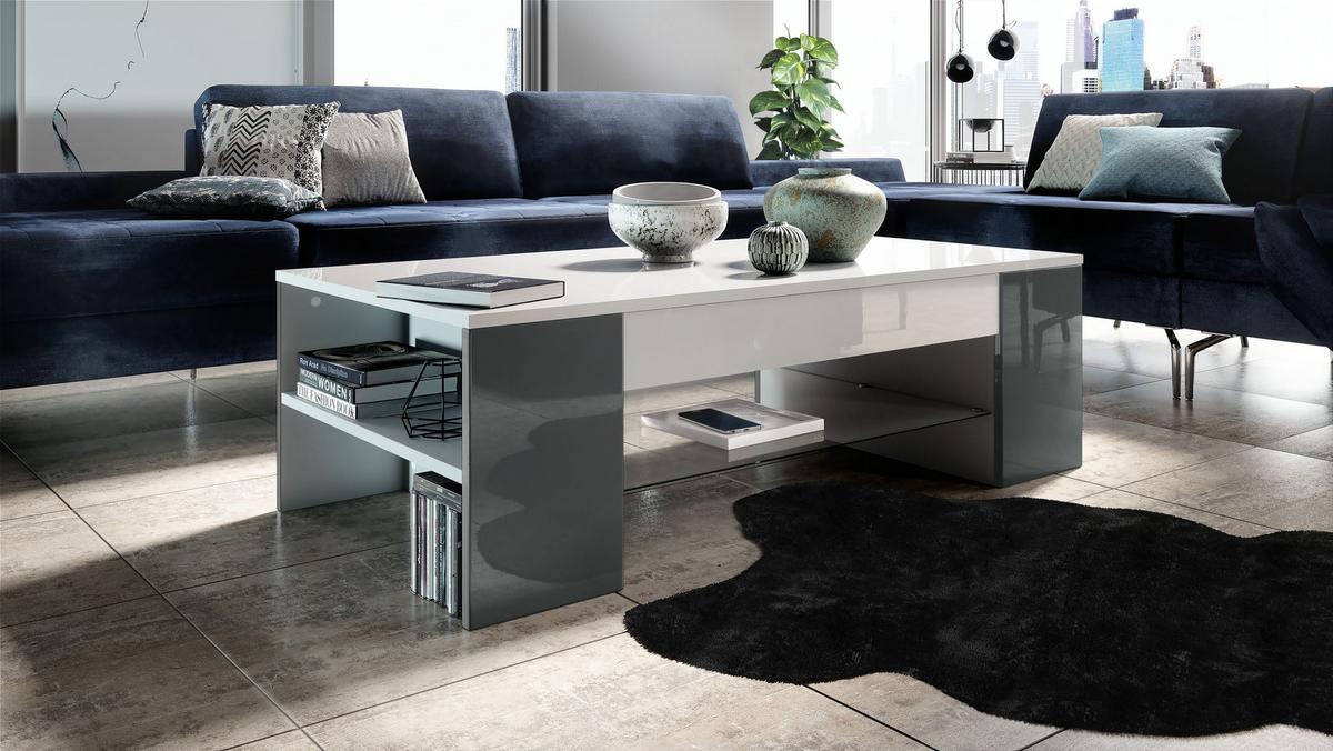 COUCHTISCH Clip Blenden in Grau Hochglanz - Grau, Holzwerkstoff (60/118/37cm) - Vladon