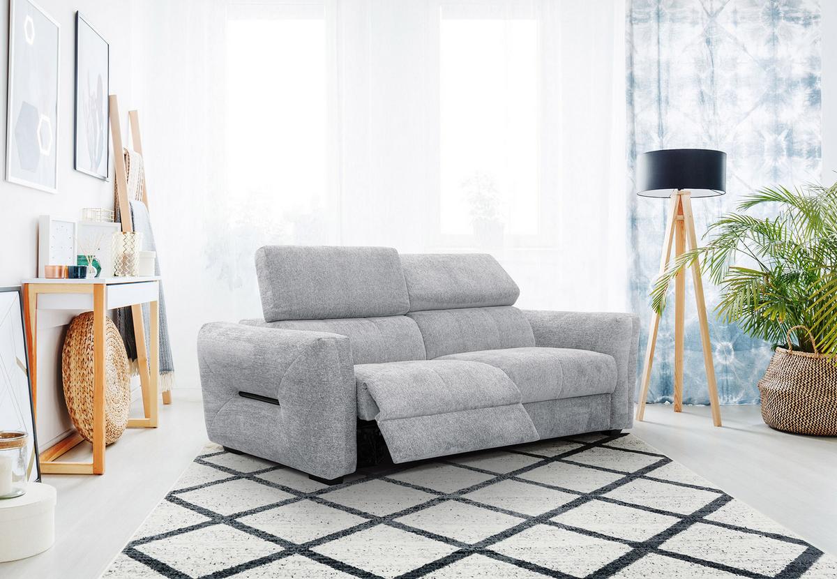 SOFA CALVERA 3-Sitzer mit 2 Relaxfunktionen, hellgrau - Hellgrau, Holzwerkstoff/Textil (204/79/106cm) - Wozimo