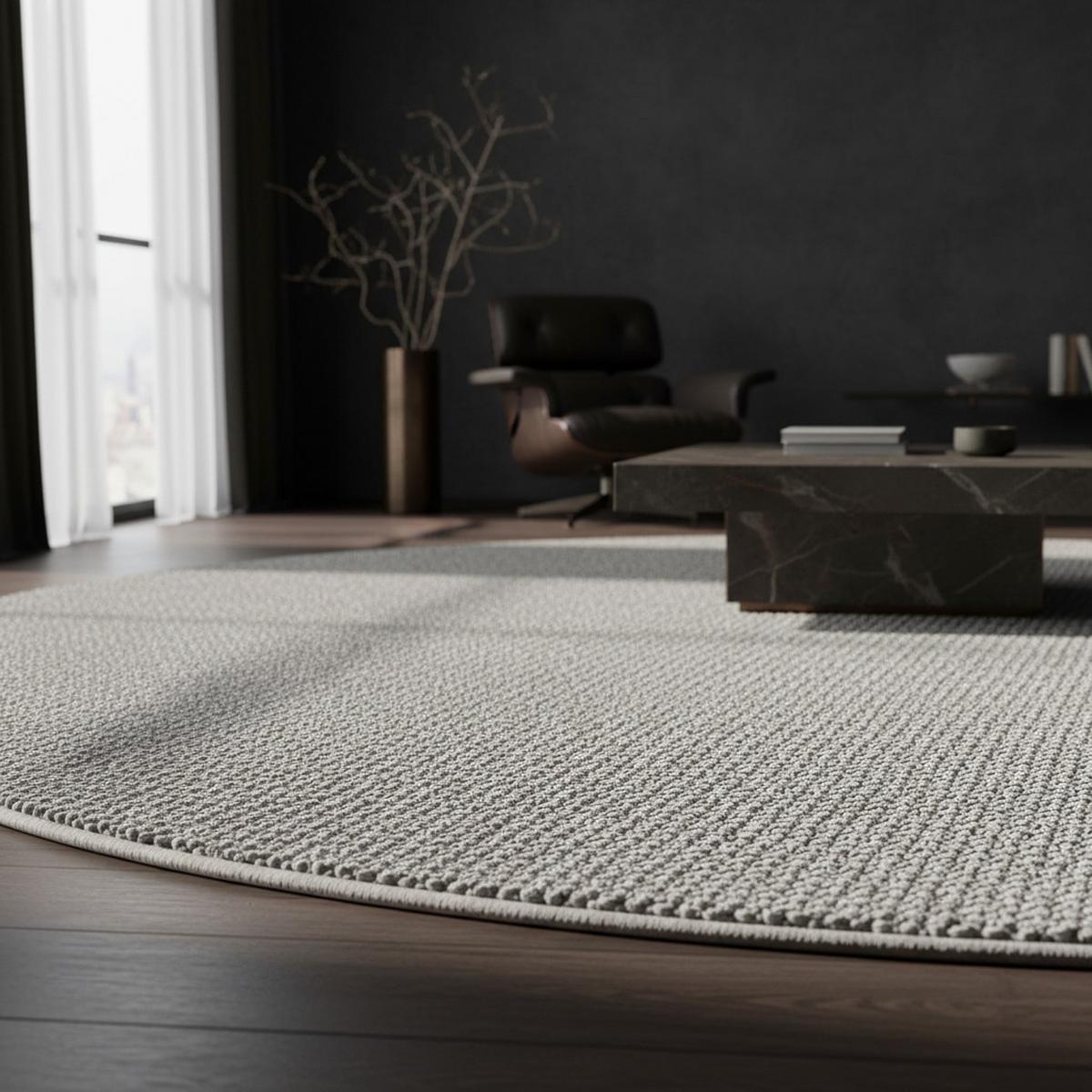 TEPPICH Flachgewebe CIMA in Silber, einfarbig, Ø 160 cm - Silberfarben, Textil (160/160cm) - KADIMA DESIGN