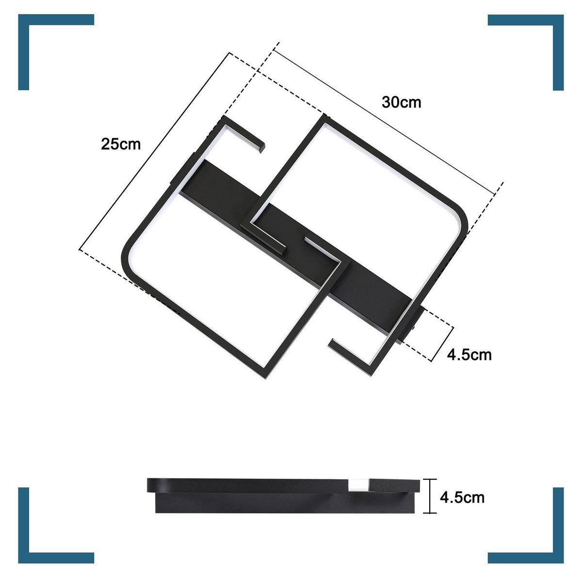 LED-DECKENLEUCHTE Amalfrieda 30/25/5 cm - Schwarz, Metall (30/25/5cm) - Nettlife