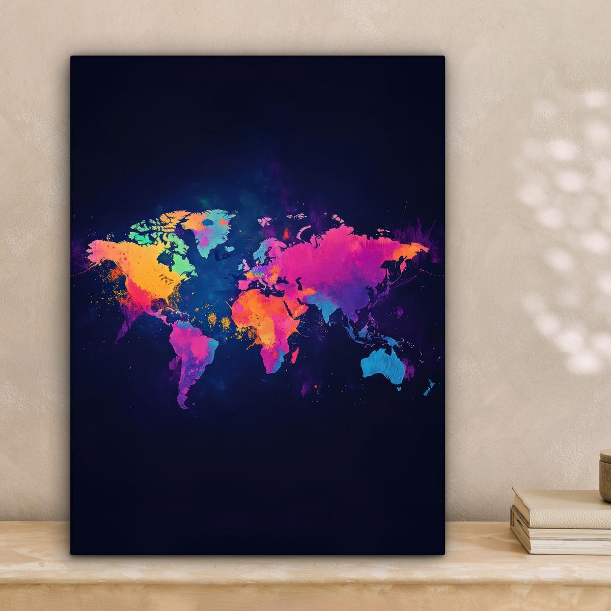 LEINWANDBILD Weltkarte - Bunt - Graffiti Room Decor 30x40 cm - Multicolor, Textil (30/40cm) - MuchoWow