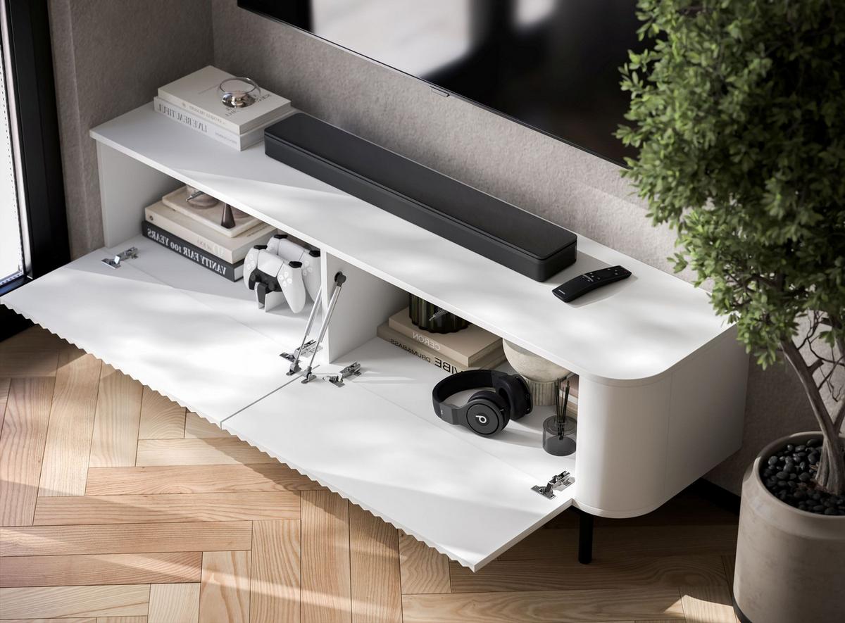 TV-LOWBOARD Aurora Weiß matt 140 cm mit schwarzem Metallrahmen - Schwarz/Weiß, Holzwerkstoff/Metall (140/44/35cm) - Meble Lindner