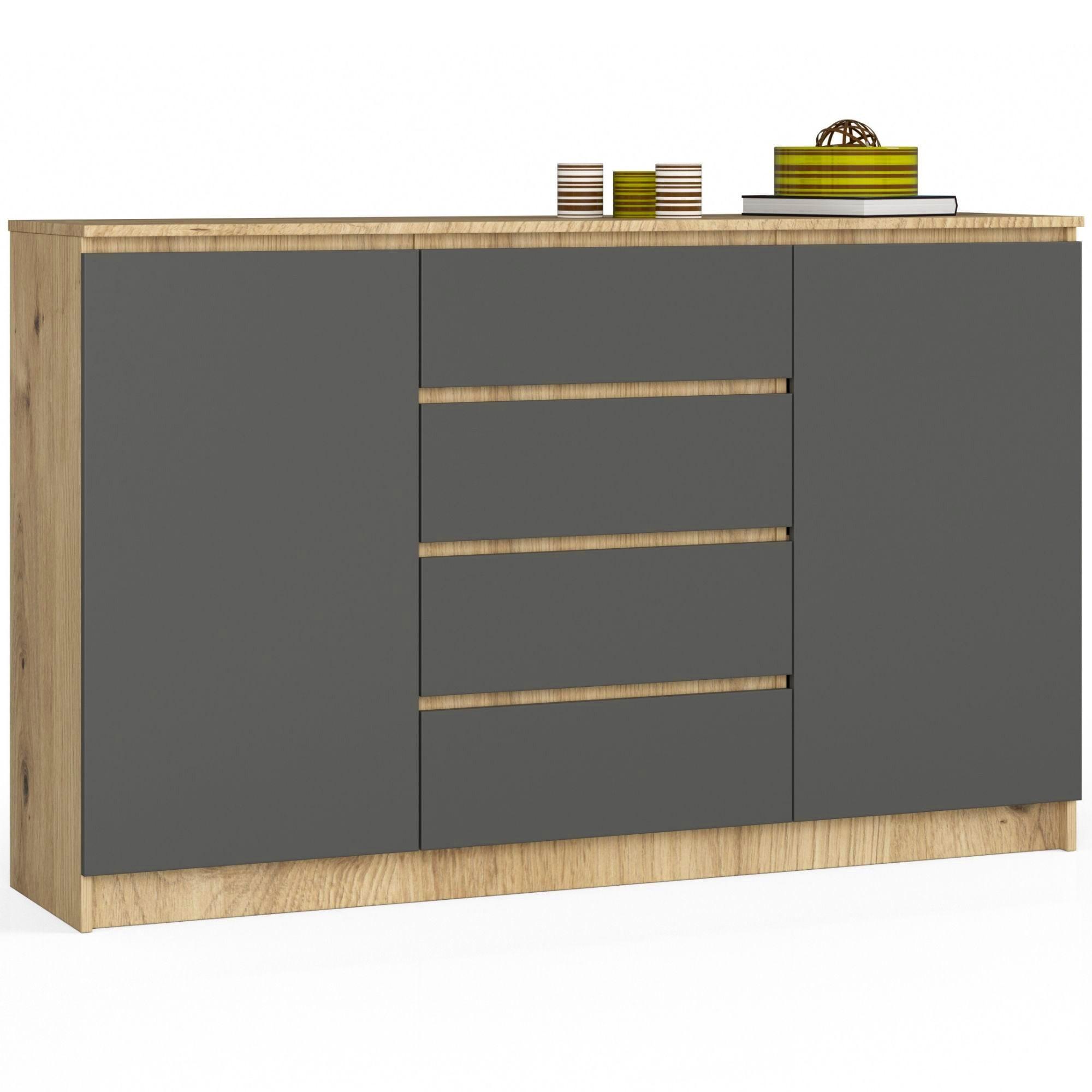 KOMMODE Eiche Artisan, Graphit Grau 99/160/40 - Eiche Artisan, Holzwerkstoff (160/99/40cm) - RAUMHIRSCH FURNITURE