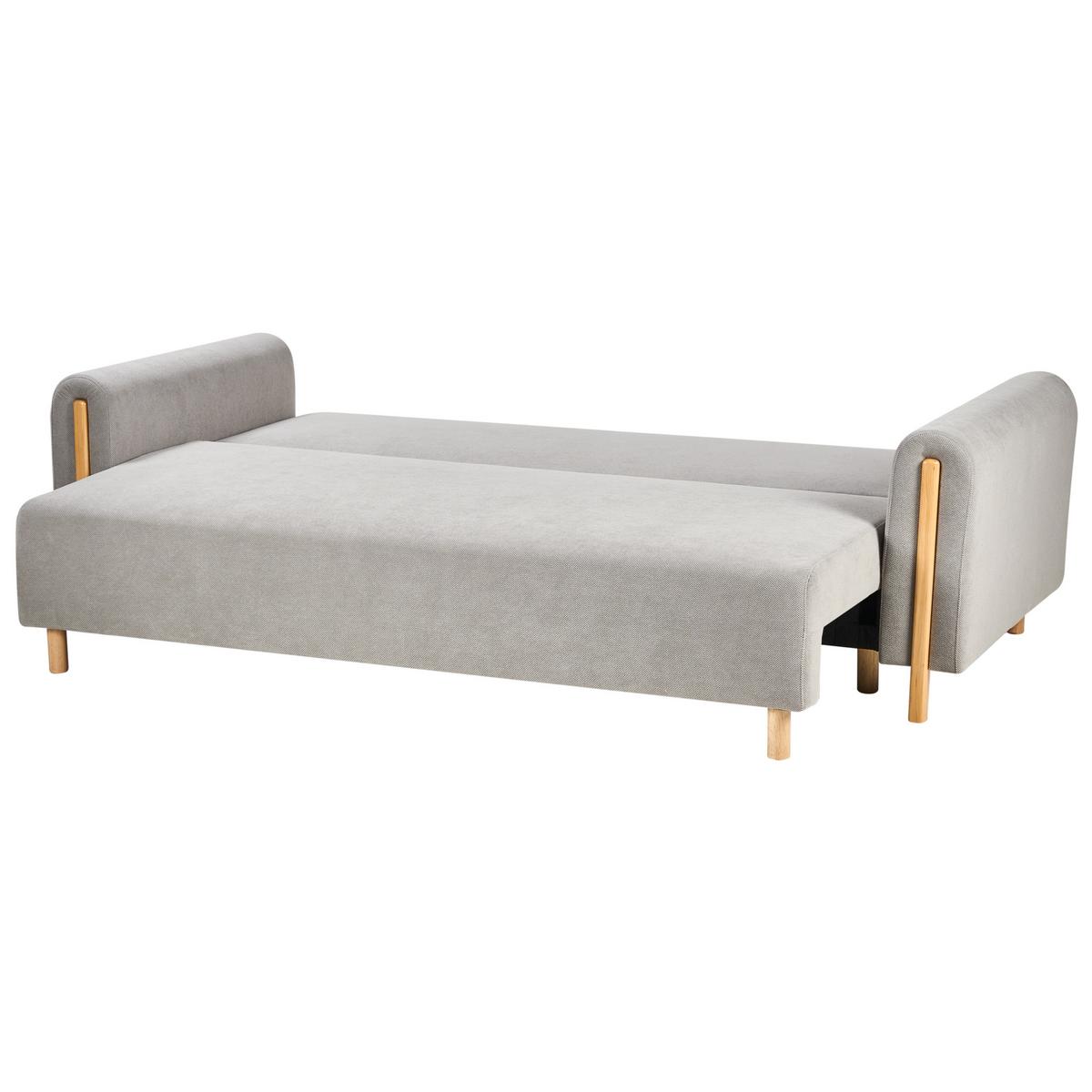 SCHLAFSOFA 3-Sitzer Stoff Grau mit Stauraum Kvam - Hellbraun, Textil (242/85/99cm) - Beliani