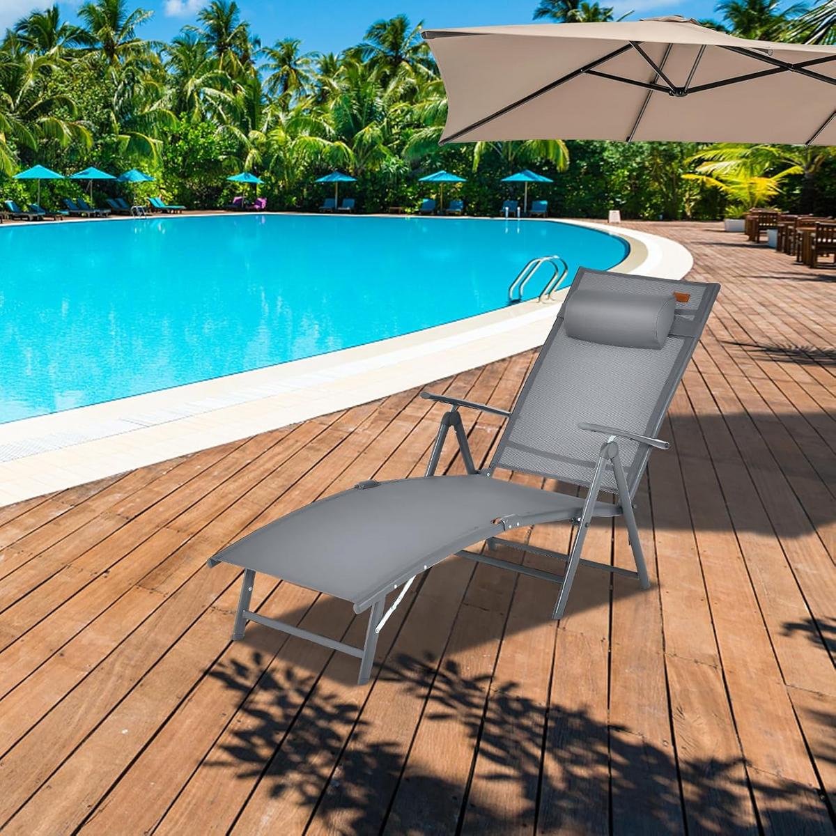 GARTENLIEGE Grau - Grau, Textil (185/73/61cm) - COSTWAY