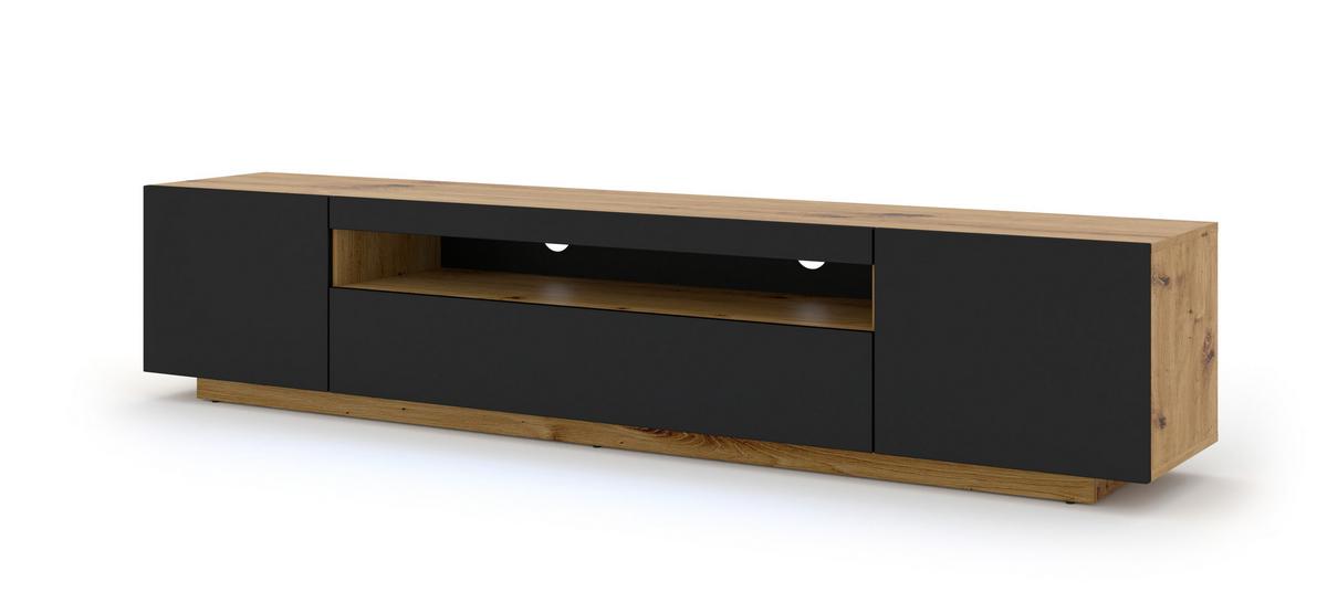 TV LOWBOARD Artisan Eiche, Schwarz 200/42/37 - Schwarz/Eiche Artisan, Holzwerkstoff (200/42/37cm) - RAUMHIRSCH FURNITURE