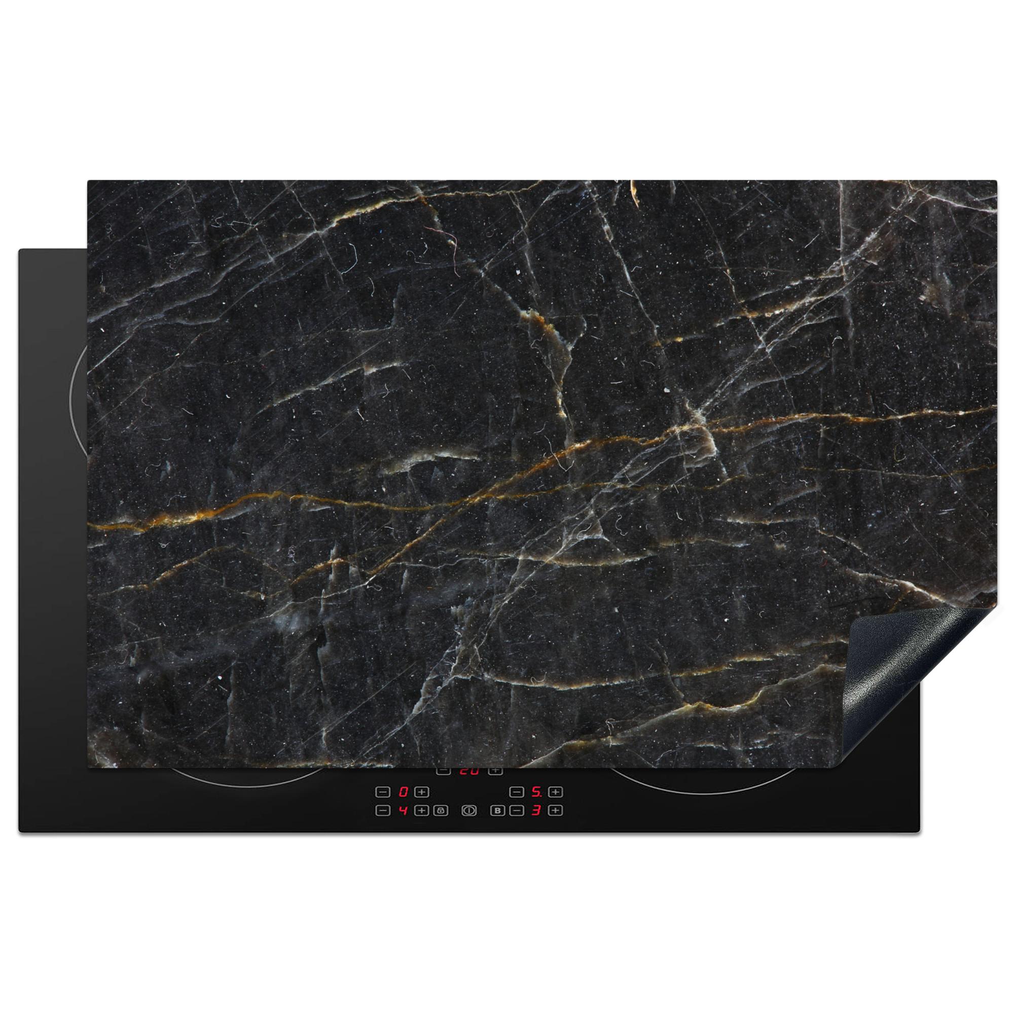 HERDABDECKPLATTE Marmor - Schwarz - Gold - Grau - Marmorstruktur Induktionsschutz 80x52.2 cm - Goldfarben, Kunststoff (80.2/52.2/0.2cm) - MuchoWow