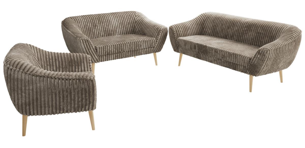 SITZGARNITUR PIRS 3+2+1 - Hellbraun Cord - Holzbeine - Hellbraun/Buchefarben, Holzwerkstoff/Textil (180/75/74cm) - MKS
