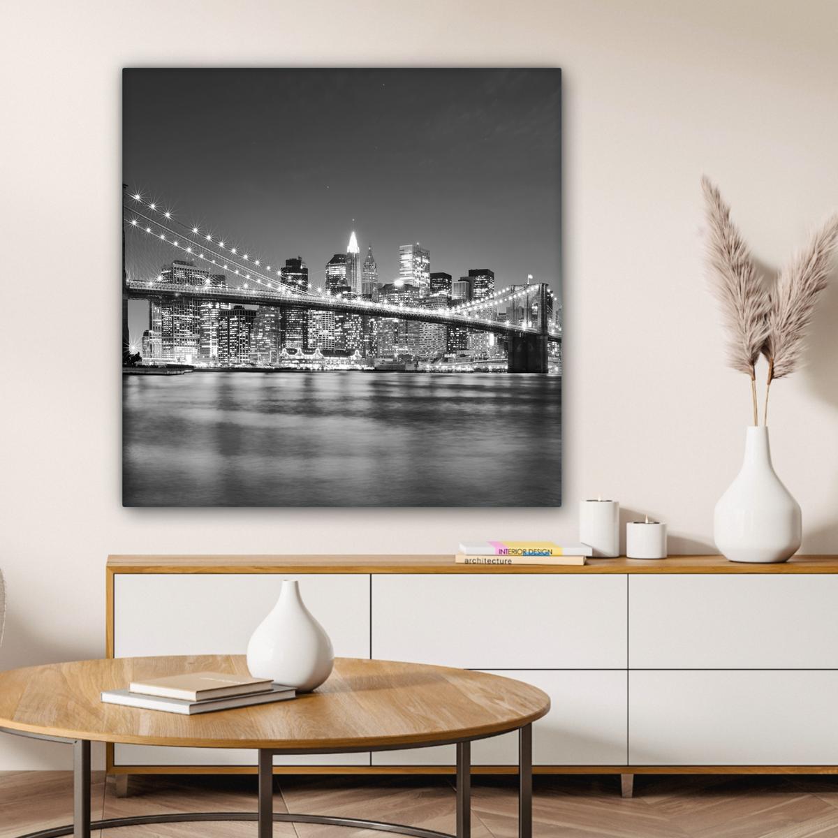 LEINWANDBILD New York - Brücke - Brooklyn - Schwarz und weiß - Architektur Deko Groß 90x90 cm - Schwarz, Textil (90/90cm) - MuchoWow