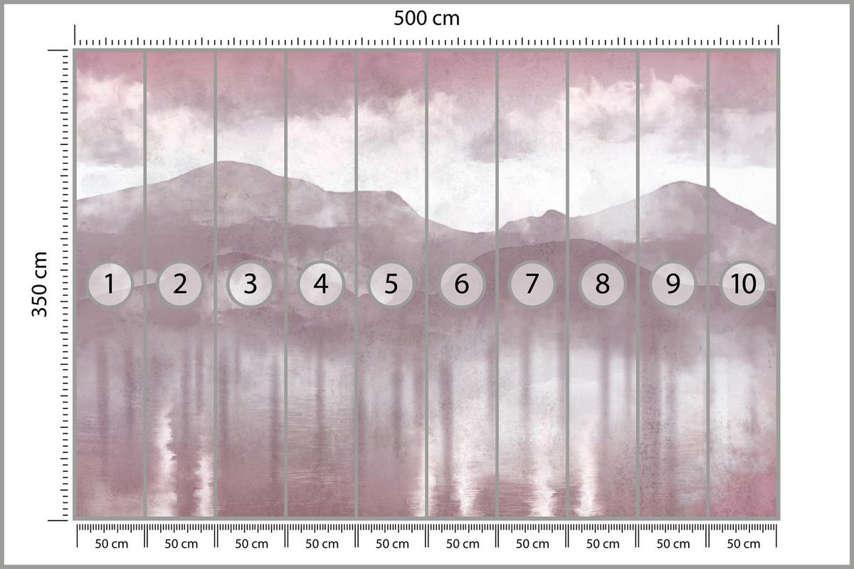 FOTOTAPETE Neblige violette Landschaft Berge 500x350 - Violett/Rosa, Papier (500/350cm) - Muralo