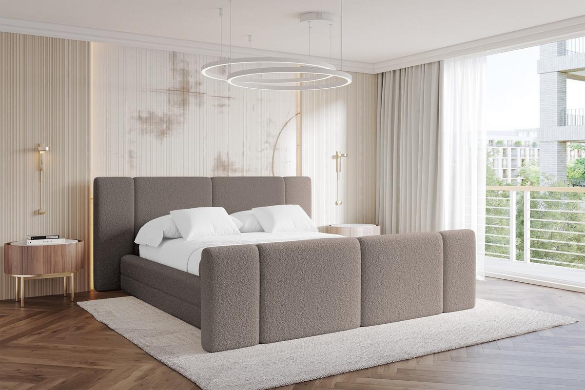 POLSTERBETT mit Bettkasten, Fußteil und Lattenrost, Bett mit Matratze H3/H4 - TEVO-Z 140x200 Braun - Braun, Holzwerkstoff/Textil (140/200cm) - ALTDECOR