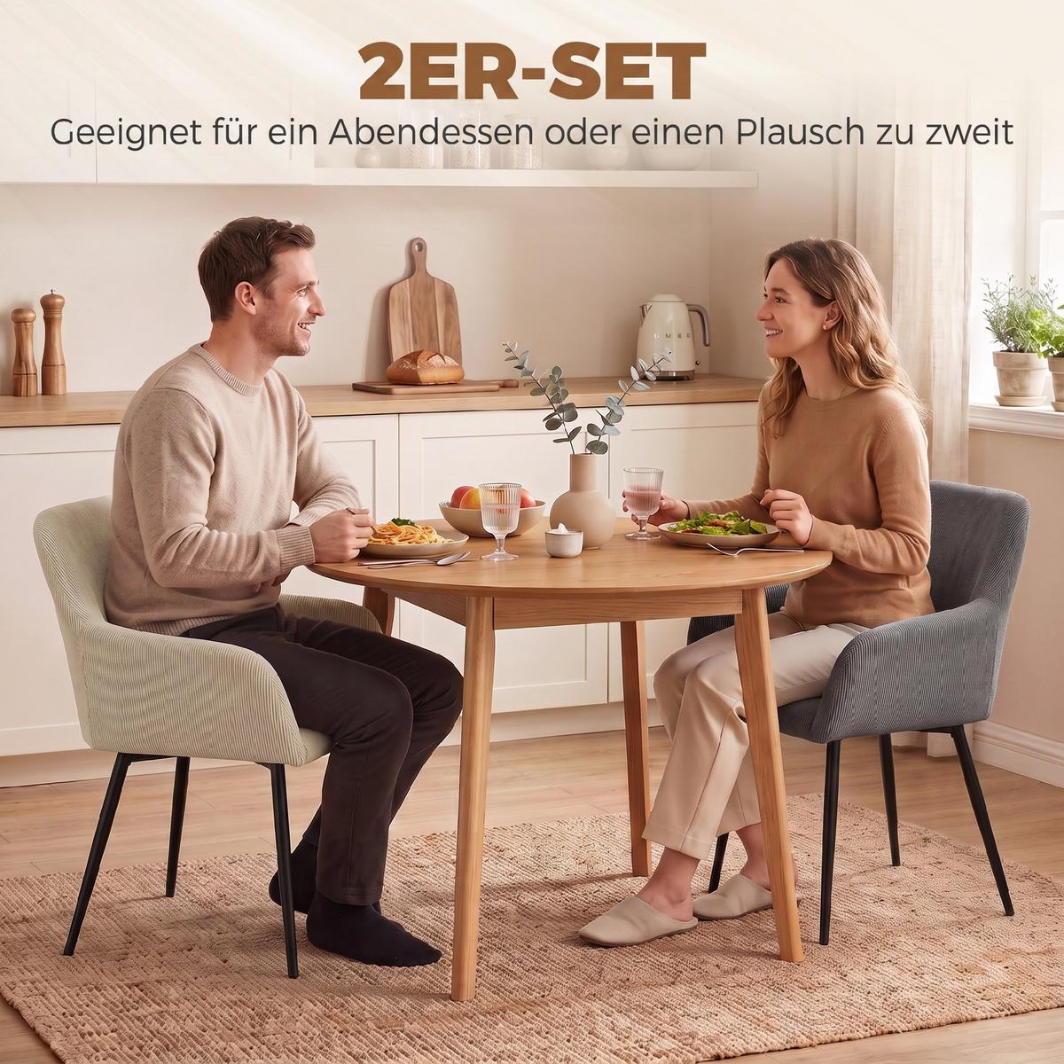 ESSZIMMERSTUHL 2er Set Cord 100 Polyester Cremeweiß - Creme/Schwarz, Textil/Metall (58/81.5/59.5cm) - HOMCOM