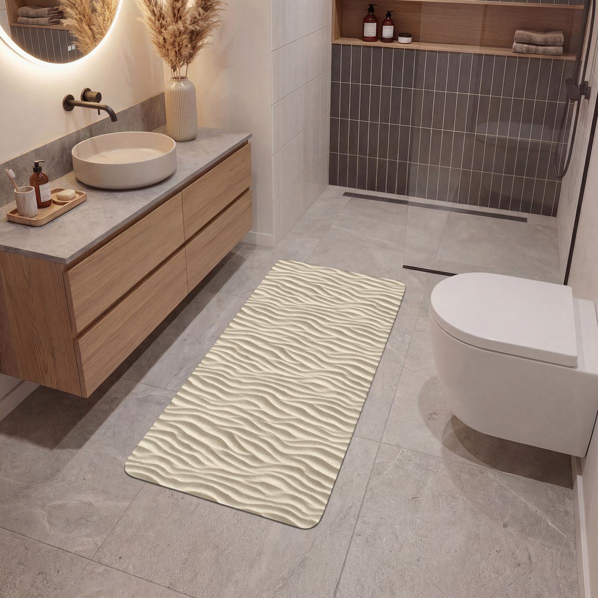 BADEMATTE Sand - Wellen - Beige 60x120 cm - Beige, Textil (60/120cm) - OnlyWow