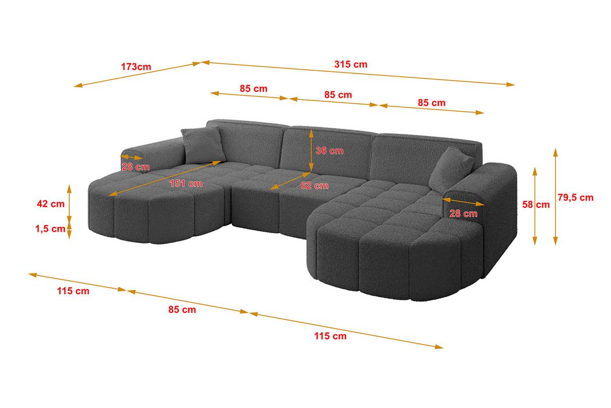 WOHNLANDSCHAFT LIVO-U1 - 315x173x79,5 cm Grau - Grau, Holzwerkstoff/Textil (315/79/173cm) - ALTDECOR