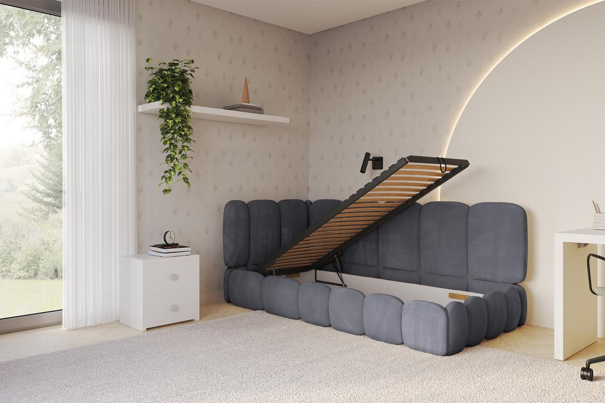EINZELLBETT Jugendbett mit Bettkasten, Rechts - AVRY 80x200 Dunkelgrau - Titanfarben, Holzwerkstoff/Textil (80/200cm) - ALTDECOR