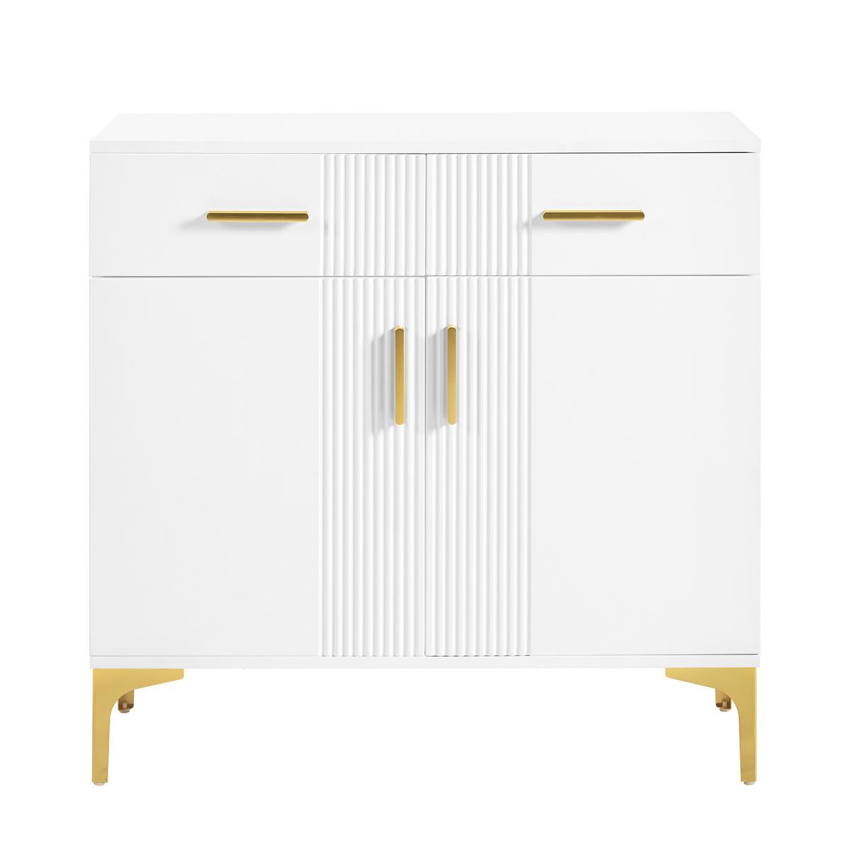SIDEBOARD 80 cm Weiß mit 2 Türen, 2 Schubladen und Metallfüßen für Flur & Wohnzimmer - Weiß, Holzwerkstoff (80/79.5/35cm) - Urban Meuble