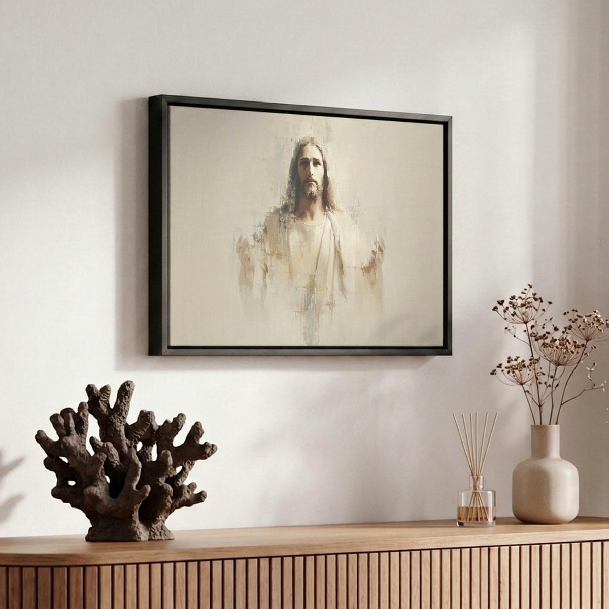 LEINWAND Bilder mit Rahmen - Porträt - Abstrakt - Jesus - Beige - 30x20 - Beige, Textil (30/20cm) - MuchoWow