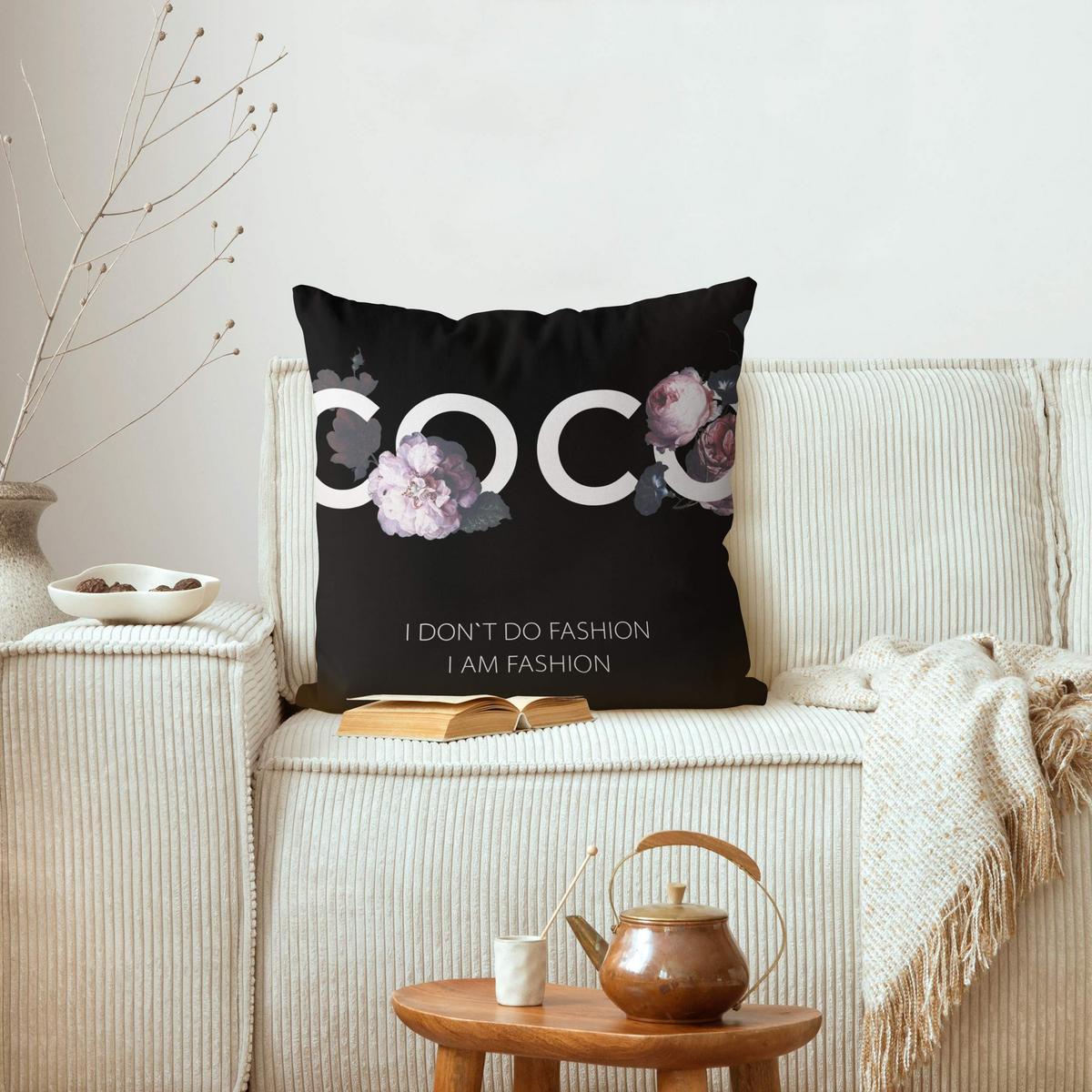 DEKOKISSEN COCO - I don´t do fashion Rosen Schwarz 40/40 cm - Schwarz, Textil (40/40/10cm) - Bilderwelten