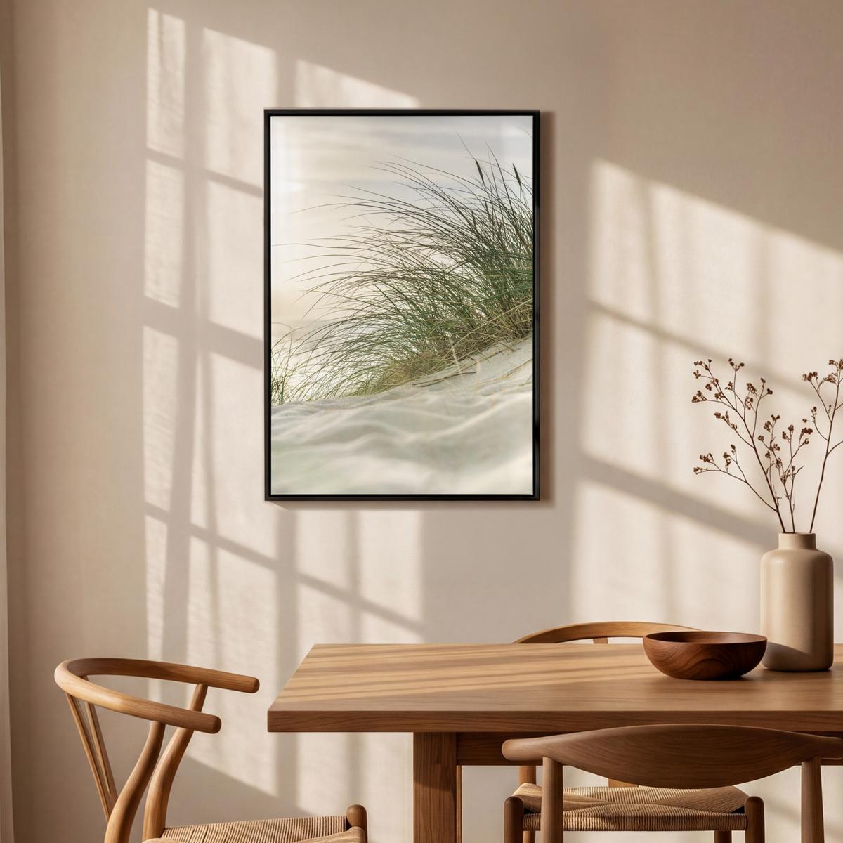LEINWAND Bilder mit Rahmen - Dünen mit Strandhafer in der Sonne des Nationalparks Schleswig-Holsteinisches Wattenmeer - 60x90 - Creme, Textil (60/90cm) - MuchoWow