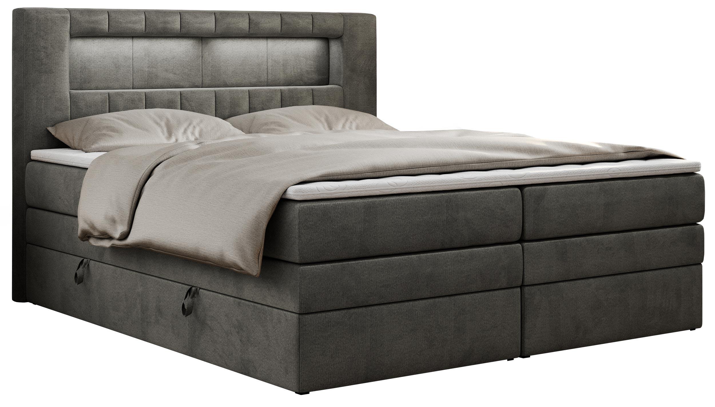 BOXSPRINGBETT GOLD-5 KING LED 200/200 Dunkelgrau Velvet - H4 - Dunkelgrau, Holz/Textil (200/200cm) - MKS