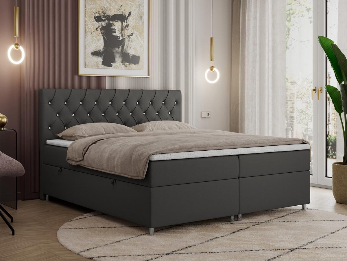 BOXBETT ROMA 120/200 - Dunkelgrau Kunstleder - H4 - Dunkelgrau, Holz/Textil (120/200cm)