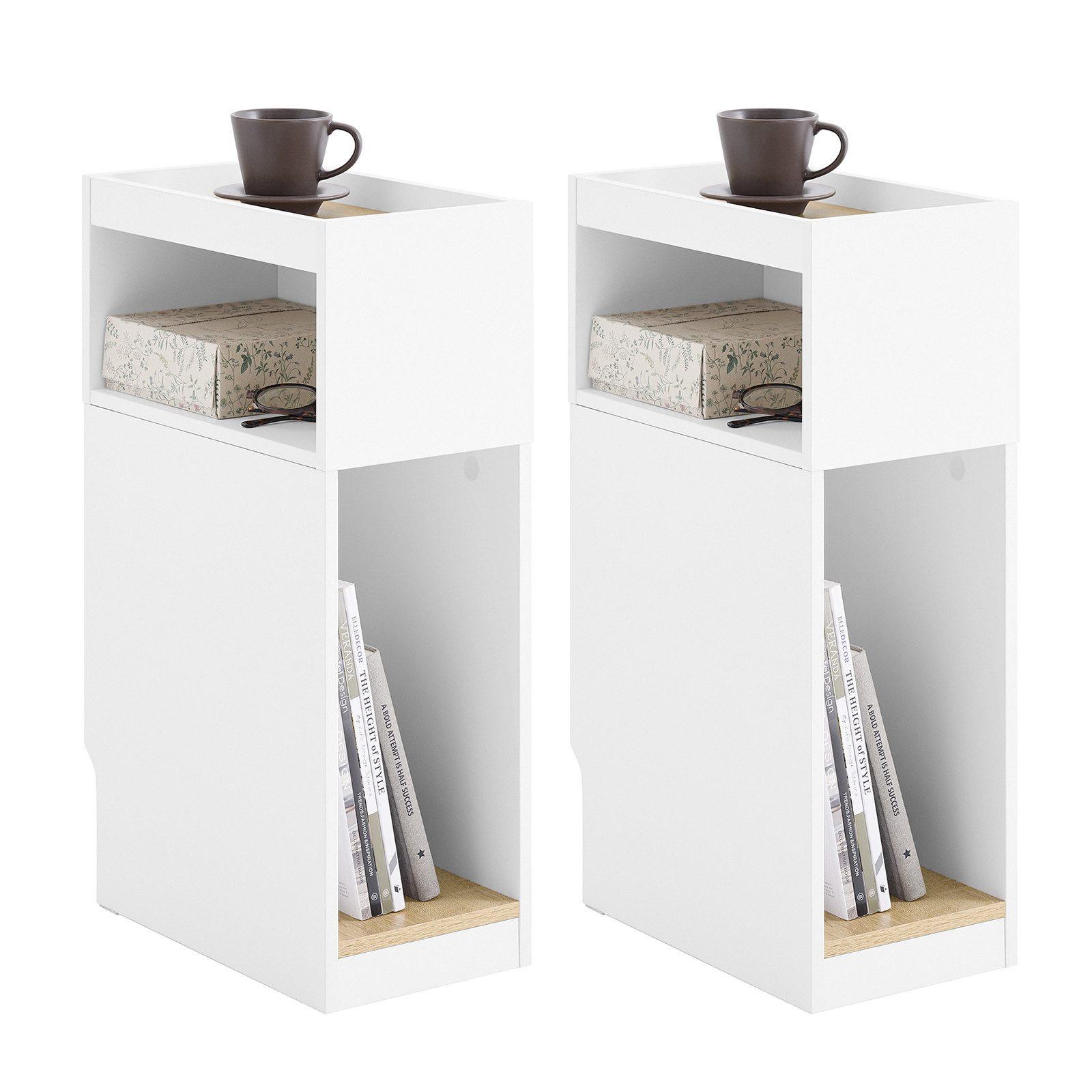 NACHTTISCH 2er Set, Beistelltisch mit offenen Fächern, Weiß 20×35×60cm - Weiß, Holzwerkstoff (35/60/20cm) - SoBuy
