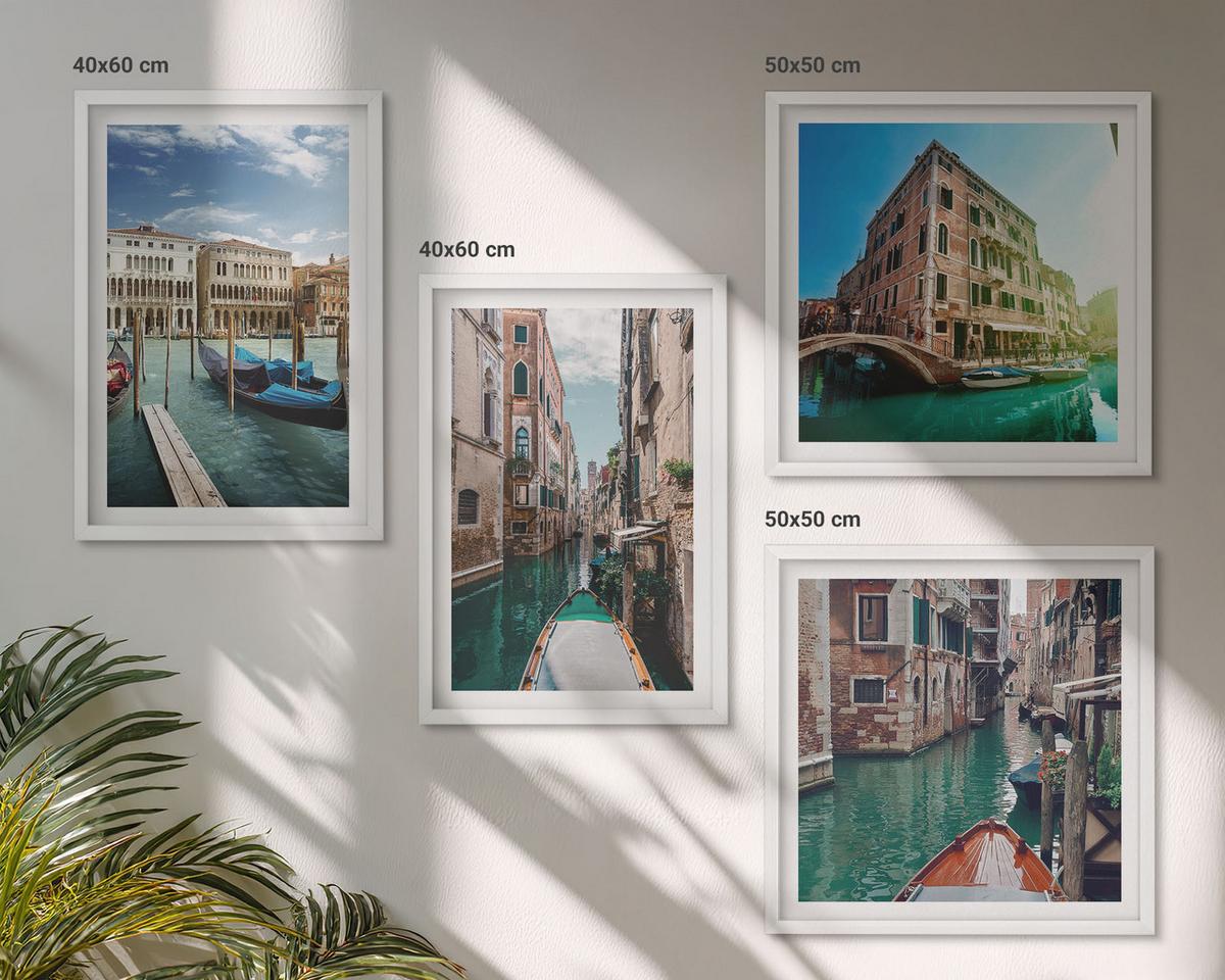 BILDER SET 4er Set - 50x50 cm & 40x60 cm Weißer Rahmen - Architektur der Kanäle von Venedig - Weiß, Kunststoff (50/50cm) - TULUP