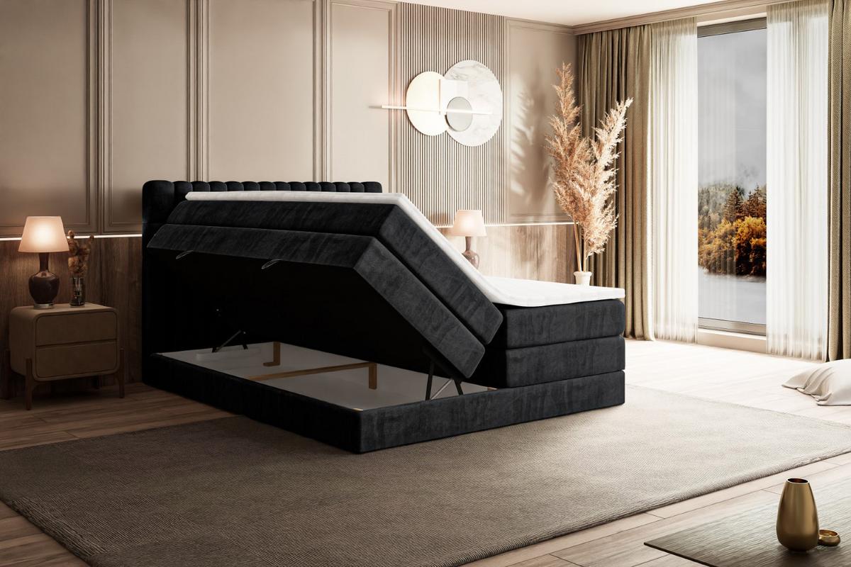 BOXSPRINGBETT SERENE KING - 140 x 200 - H3/H4 - Schwarz - Schwarz, Holzwerkstoff (140/200cm) - ALTDECOR