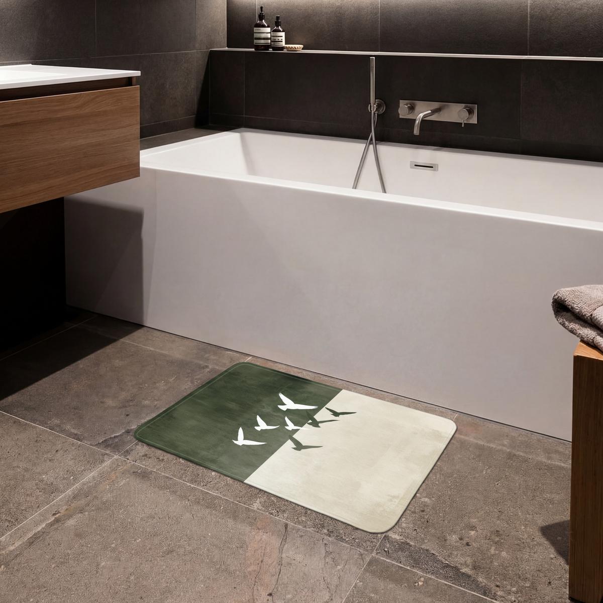 BADEMATTE Japandi - Vogel - Grün 60x40 cm - Olivgrün, Textil (60/40cm) - OnlyWow