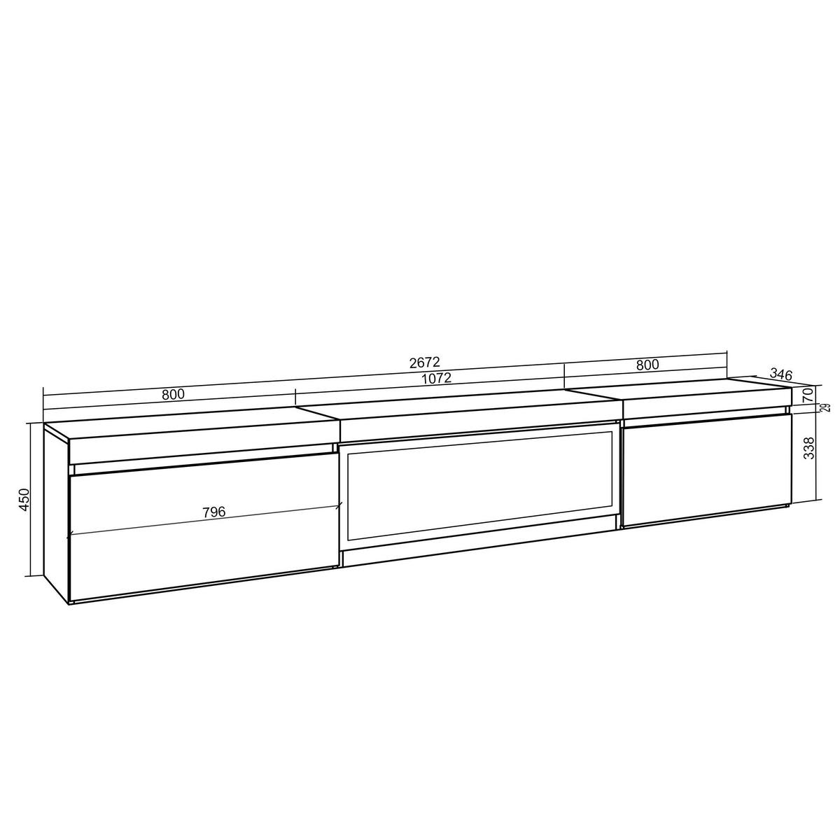 LOWBOARD, mit Elektrokamin XXL, Hängend, Eiche, Schwarz, 267/35/45cm - Eichefarben/Schwarz, Holzwerkstoff (267/45/35cm) - Skraut Home