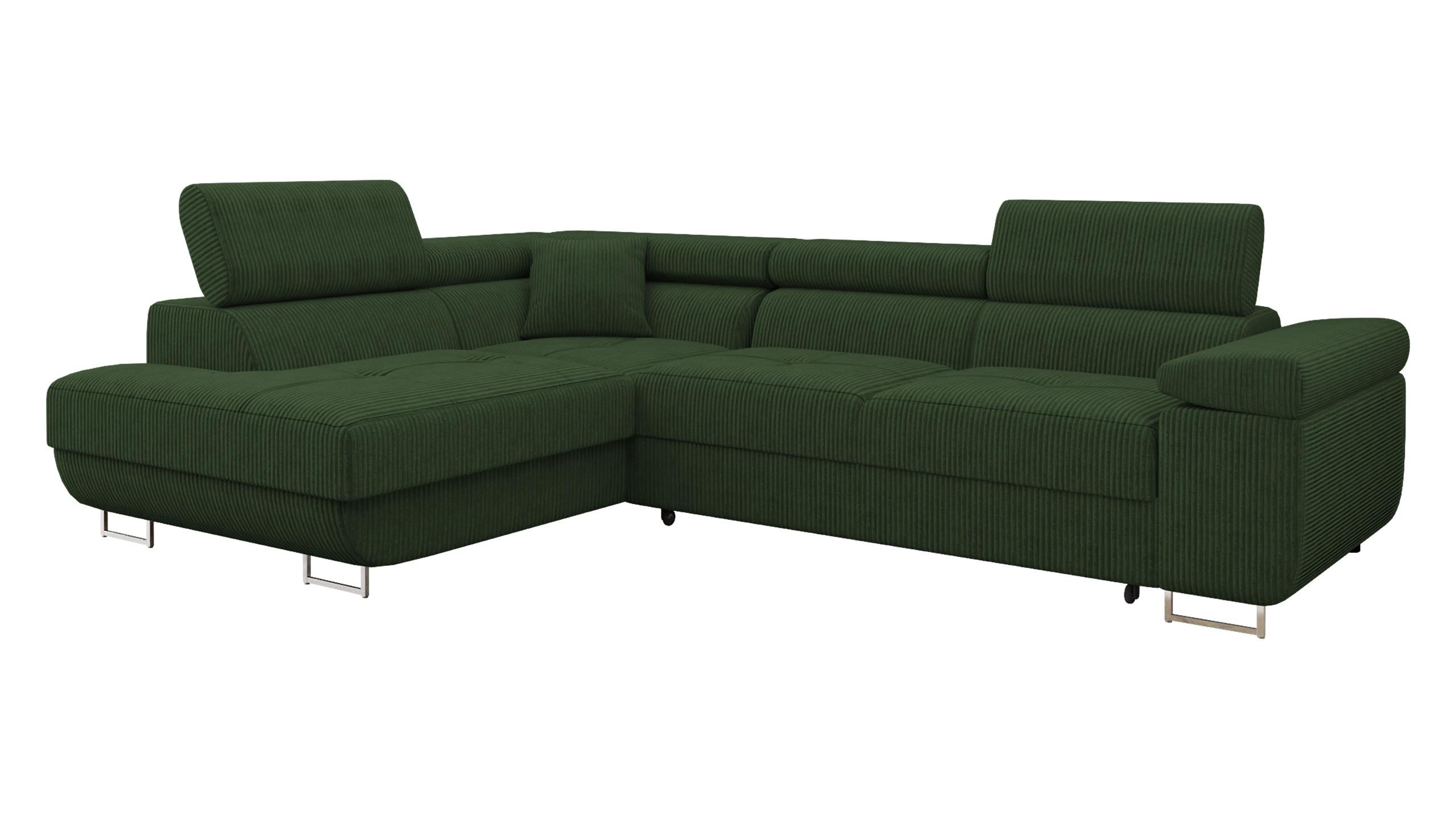 ECKSOFA Torezio Cord, Seite: Links - Dunkelgrün, Holz/Textil (274/203cm) - MIRJAN24