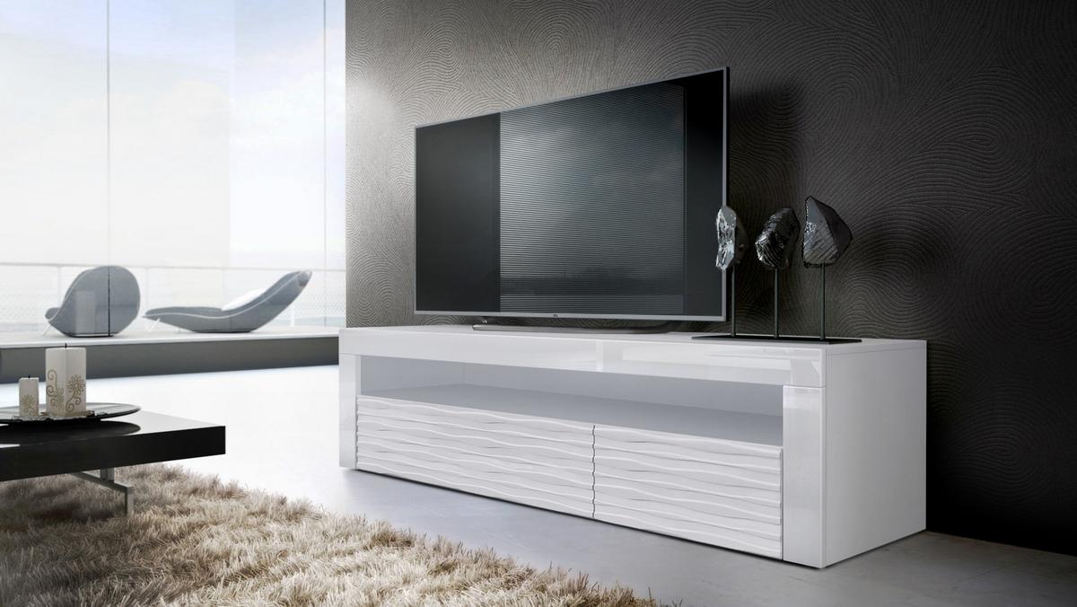 SIDEBOARD Valencia Fronten in Weiß Hochglanz Harmony mit 3D Struktur - Messingfarben, Holzwerkstoff (155/46/40cm) - Vladon