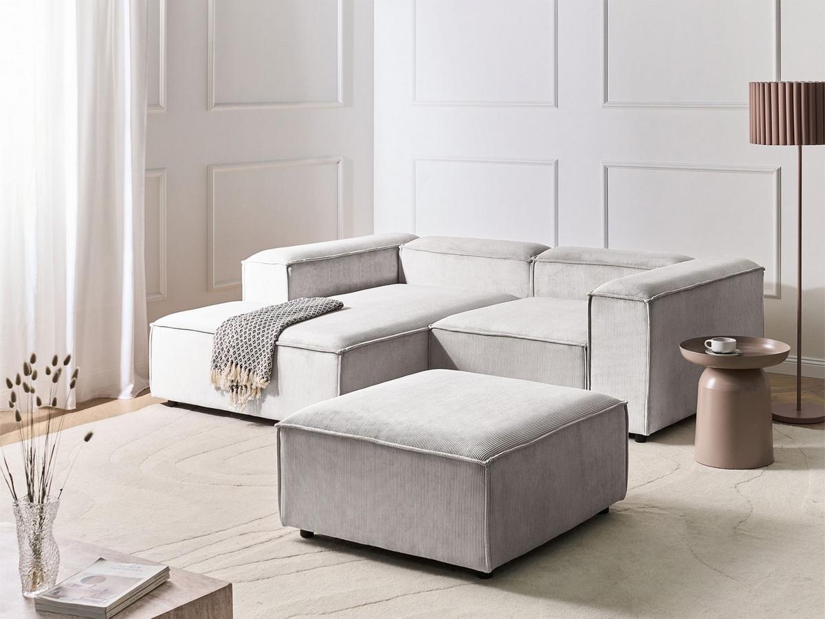 ECKSOFA Modul 3-Sitzer rechtsseitig Cremeweiß Cord mit Ottomane Ardal - Creme, Textil (240/180cm) - Beliani