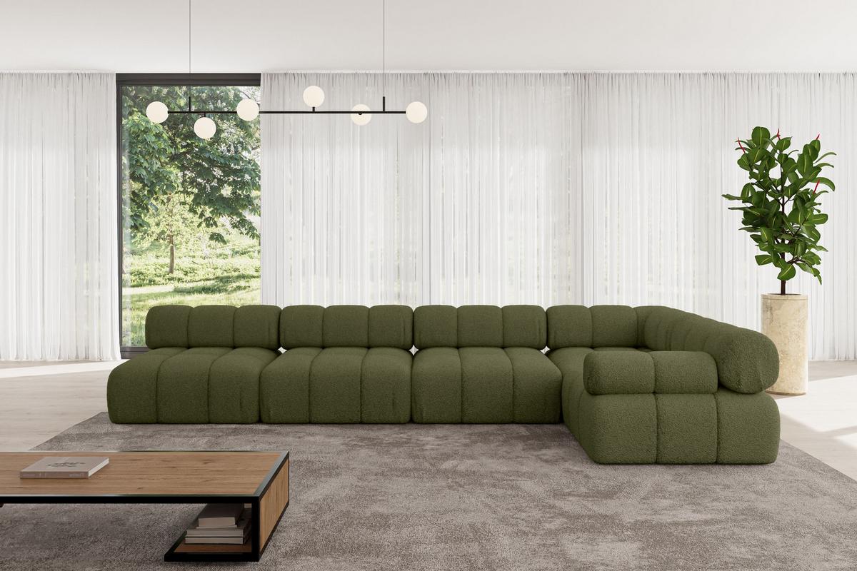 ECKSOFA modulares Sofa Mende-L3 - 380x190x70 cm Grün Bouclé - Grün, Holzwerkstoff/Textil (380/190cm) - ALTDECOR