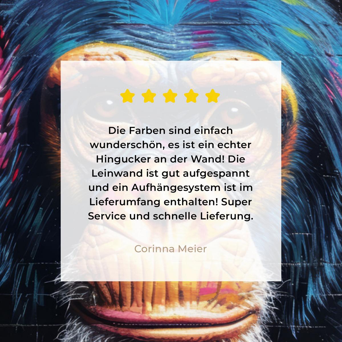 LEINWANDBILD Graffiti - Schimpanse - Straßenkunst - Kopfhörer - Affe Wandbild 40x30 cm - Blau, Textil (40/30cm) - MuchoWow