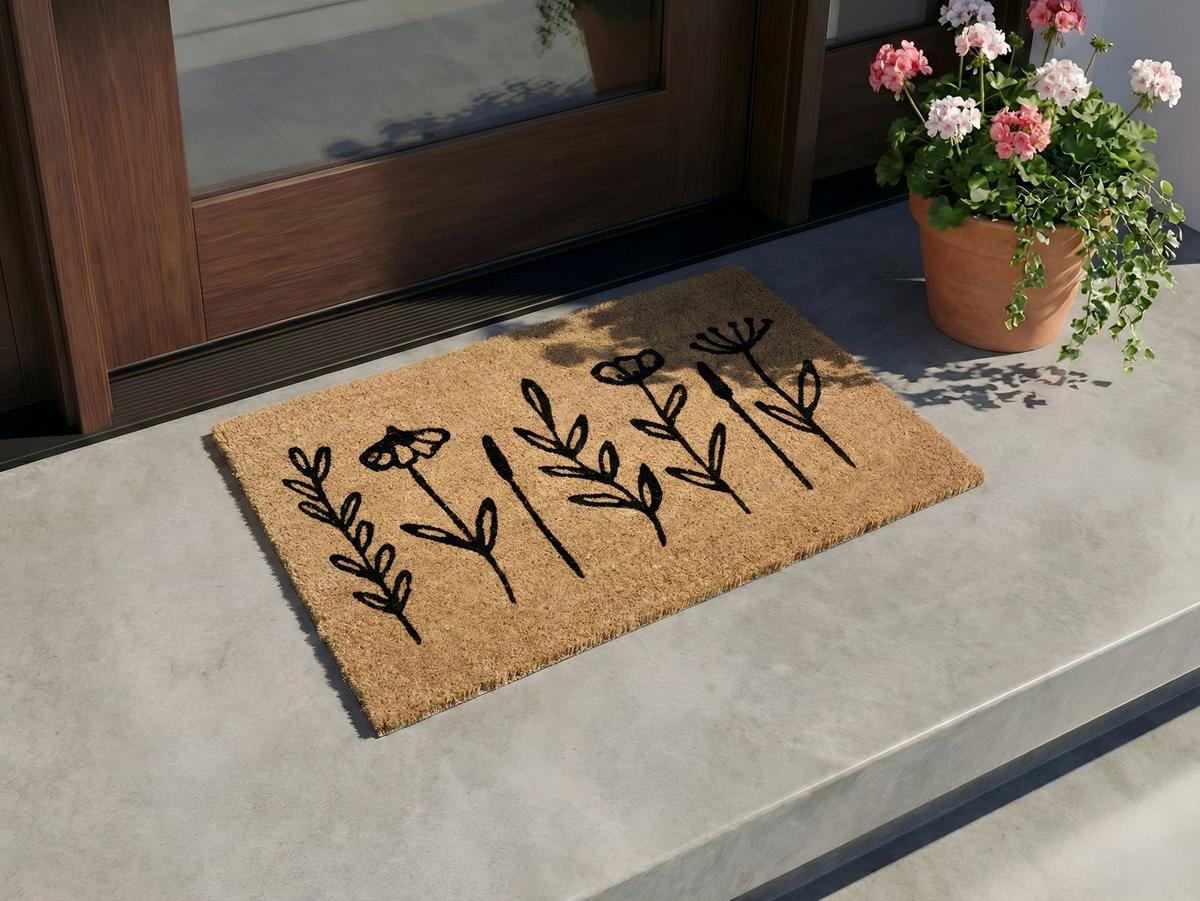 FUSSMATTE Naturfarben 45/75 cm Blume Kokosfasern Agiak - Naturfarben, Textil (45/75cm) - Beliani