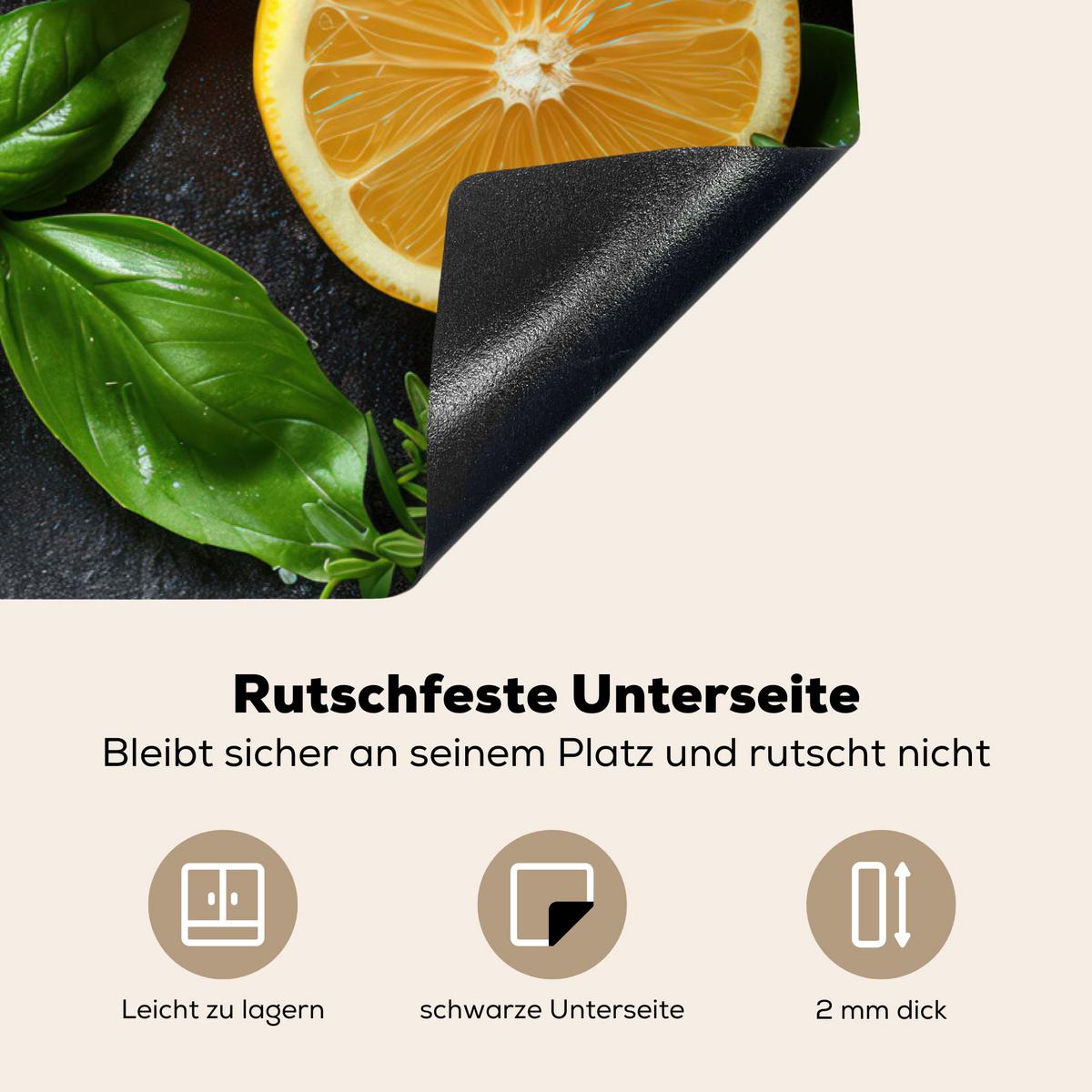 HERDABDECKPLATTE Obst - Grau - Konkret - Orange - Pflanzen Ceranfeldabdeckung 78x52 cm - Anthrazit, Kunststoff (78/52/0.2cm) - MuchoWow