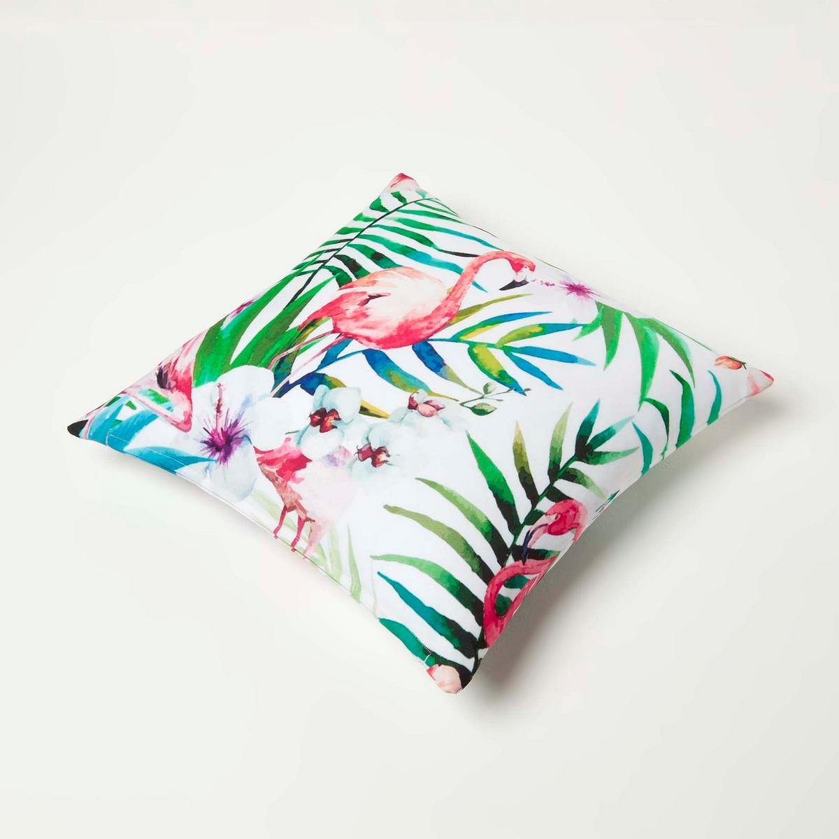 OUTDOOR-KISSEN 2er-Set 45/45 cm – Flamingo & Blumen - Multicolor, Textil (45/45cm) - Homescapes