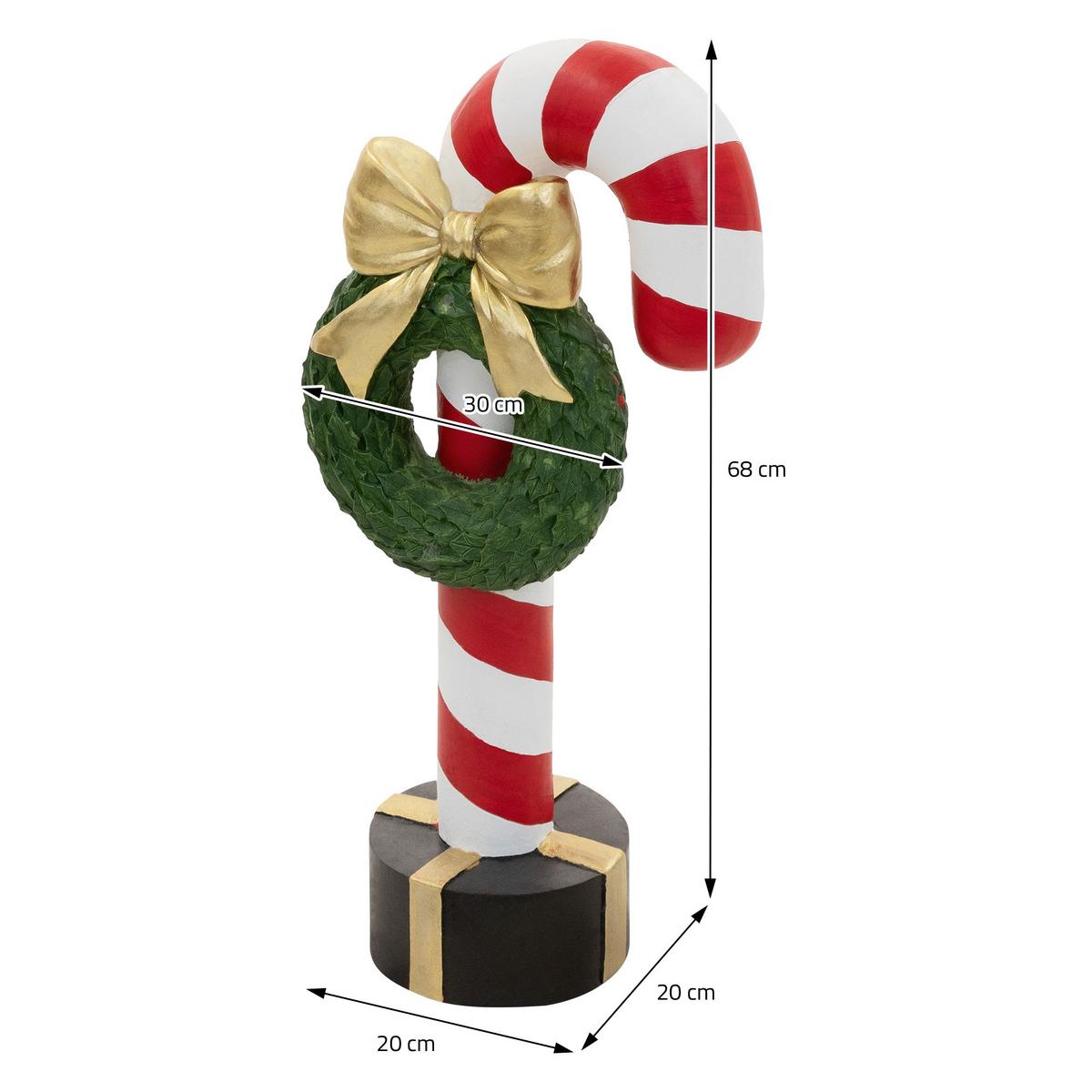 ZUCKERSTANGE-DEKOFIGUR mit LED-Beleuchtung Weihnachtsdeko Innen H: 68 cm mit Kranz 30 cm & Schleife - Multicolor, Stein (30/68/20cm) - ECD-Germany