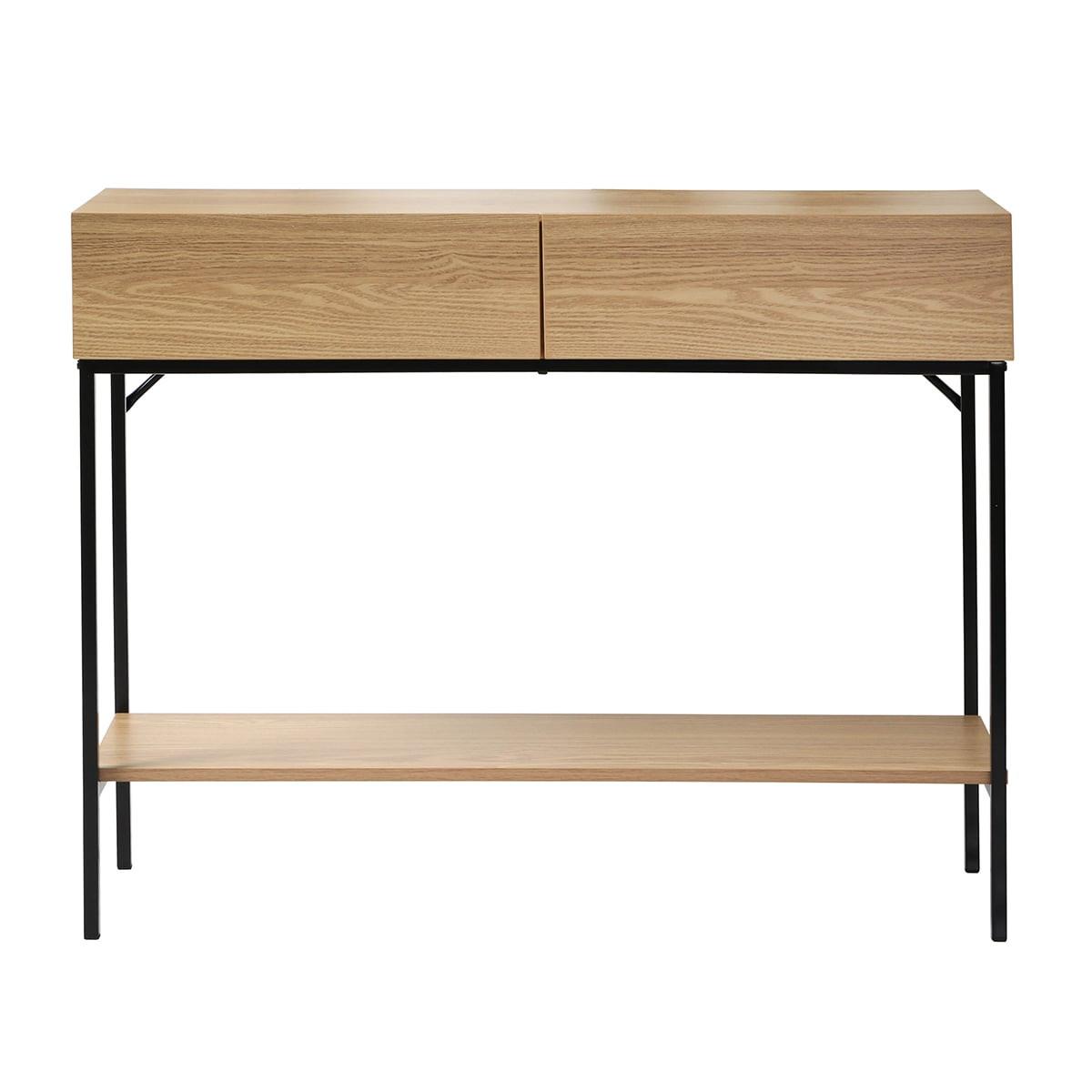 KONSOLE mit 2 Schubladen und 1 Regalboden in Eichenoptik - L100cm - Eschefarben, Holzwerkstoff (41/35/81cm) - Calicosy