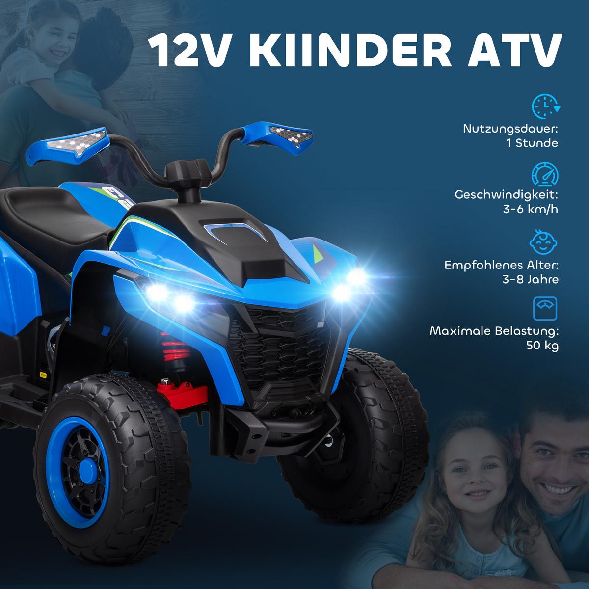 ELEKTRO Quad für Kinder 12V Elektro Kinderquad mit 2 Motor, 3-6km/h, Blau - Blau, Kunststoff (109/69/75cm) - AIYAPLAY
